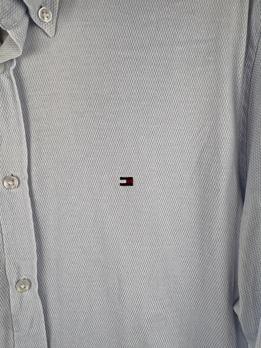 Tommy Hilfiger Tailored Mens Size 16.5 Shirt Blue Knitted Slim Fit Long Sleeve