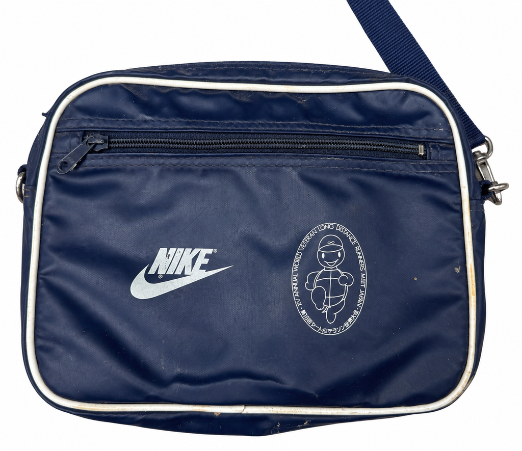 Vintage Nike Japan World Veteran Runners Shoulder Bag Navy Swoosh Retro 80s