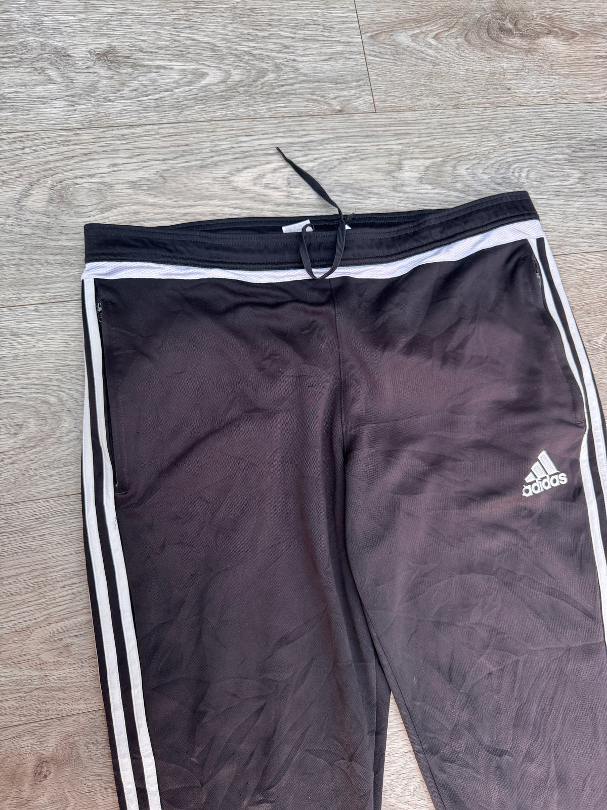 Adidas Mens Tracksuit Bottoms Large Black White 3 Stripe Training