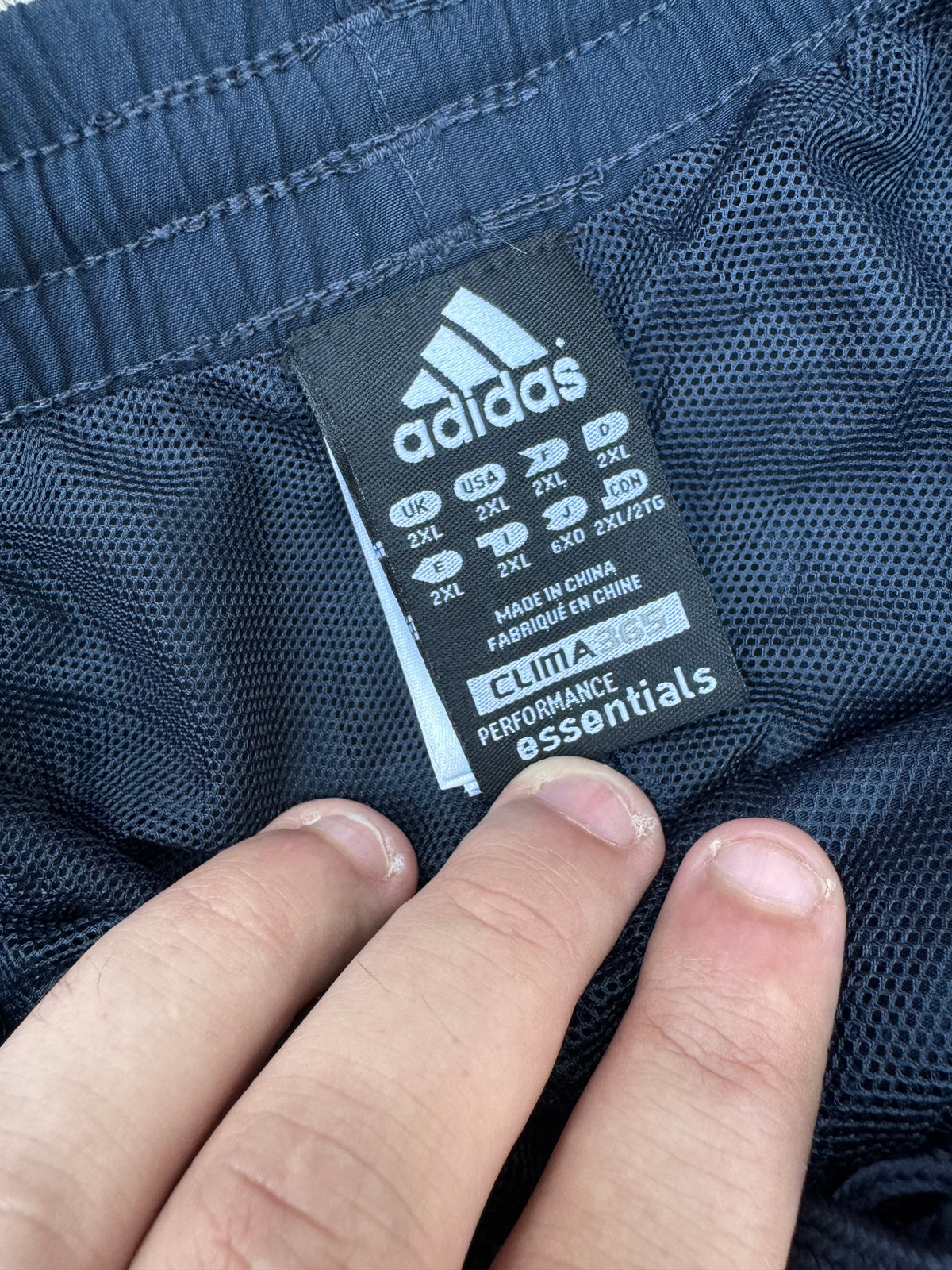 Adidas Essentials Track Pants Mens 2XL Navy 3 Stripe Lined Joggers