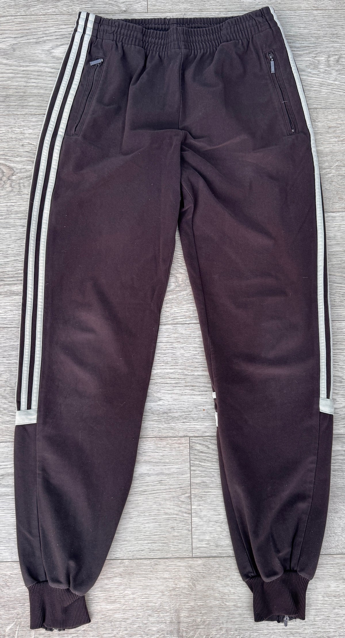 Vintage Adidas Track Pants Brown 3 Stripe Joggers Y2K 00s Zip Cuff Mens W30 L 30