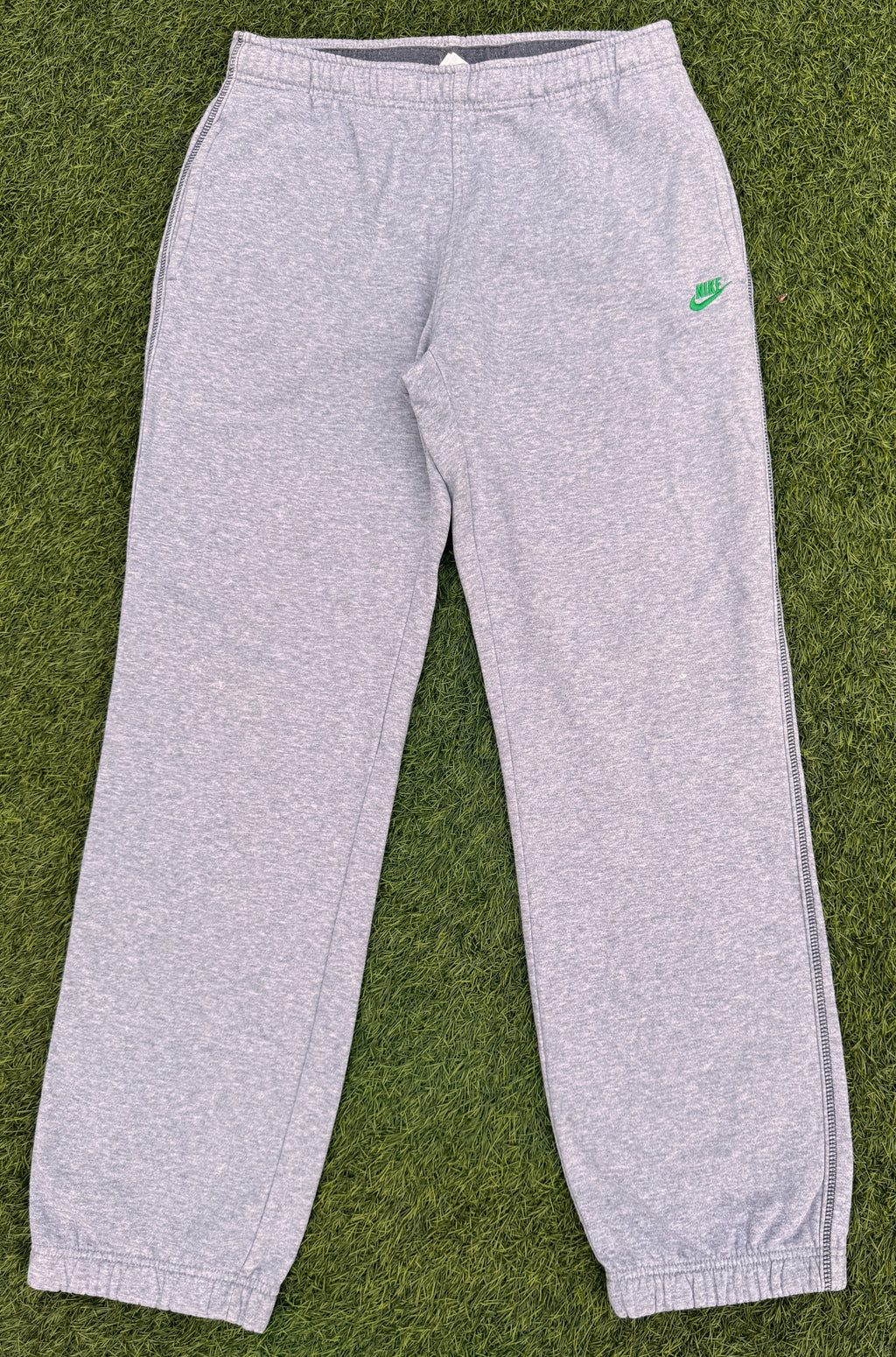 Vintage Nike Joggers Mens Small Grey Green Swoosh Sweatpants Cuffed Y2K