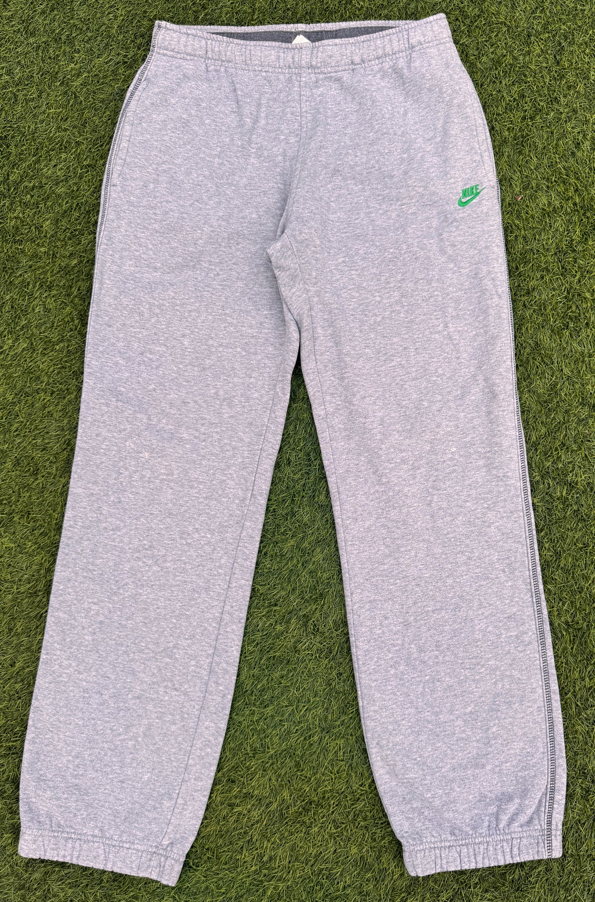 Vintage Nike Joggers Mens Small Grey Green Swoosh Sweatpants Cuffed Y2K
