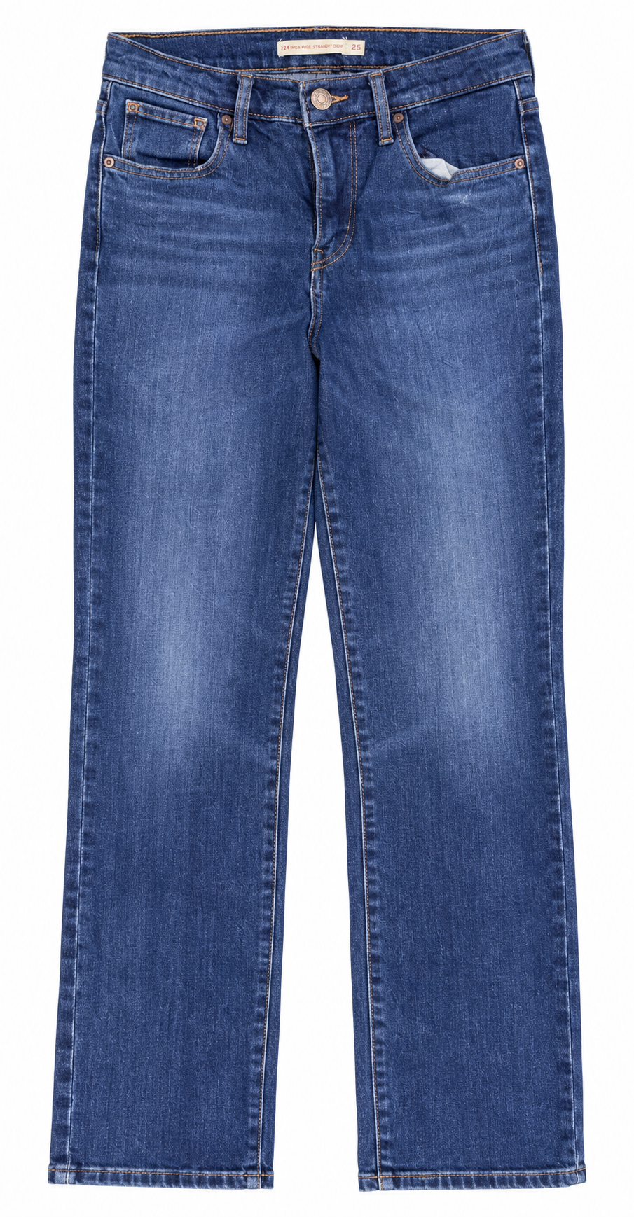 Levis 724 Womens Jeans W25 L25 High Rise Straight Crop Blue Denim