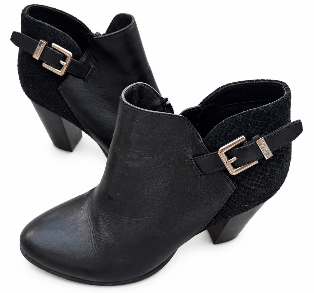 Dune London Womens Black Ankle Boots UK 7 EU 40 Buckle Block Heel Zip
