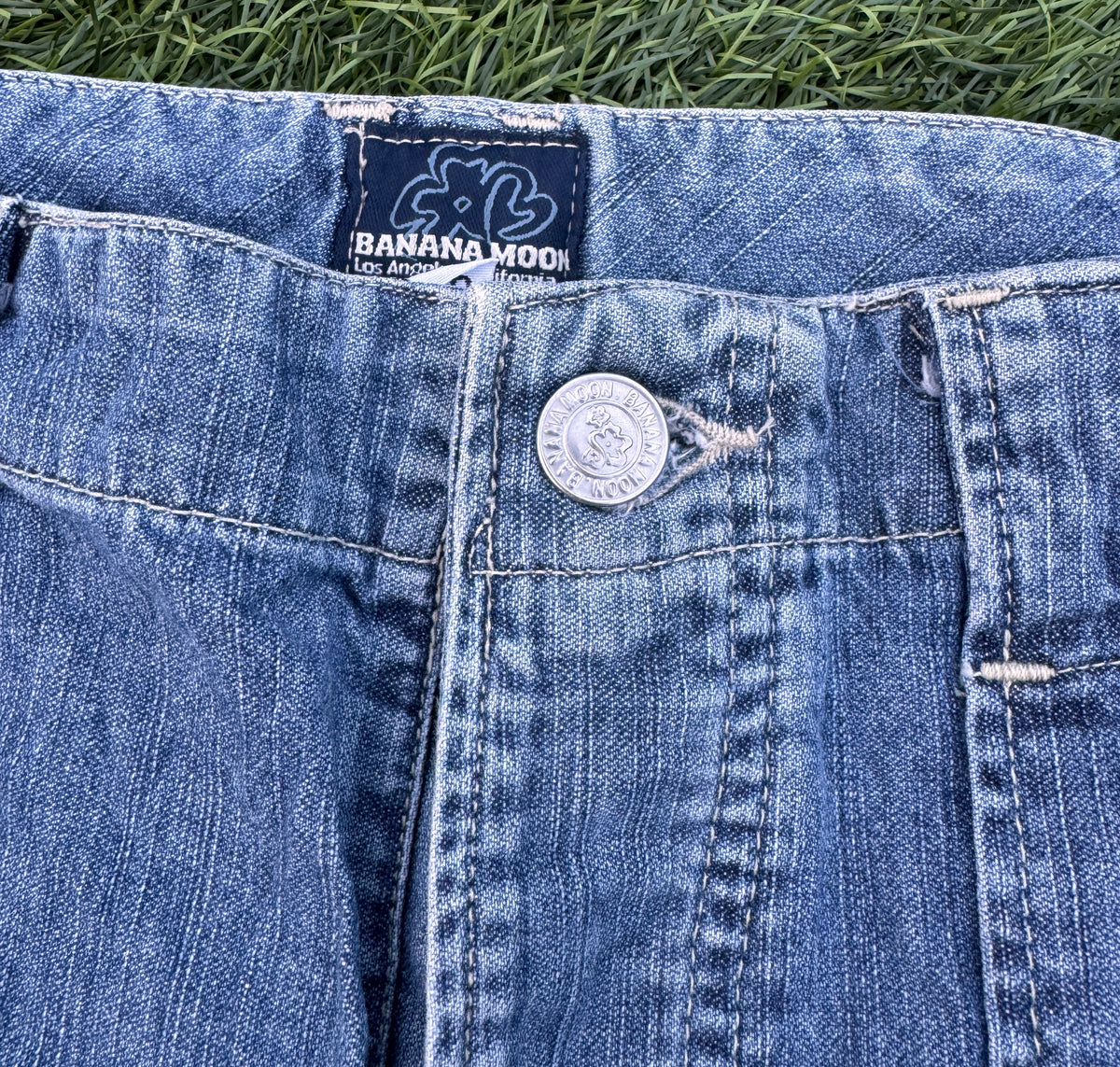 Banana Moon Womens Jeans Size 40 Blue Denim Cargo Wide Leg Y2K Cropped