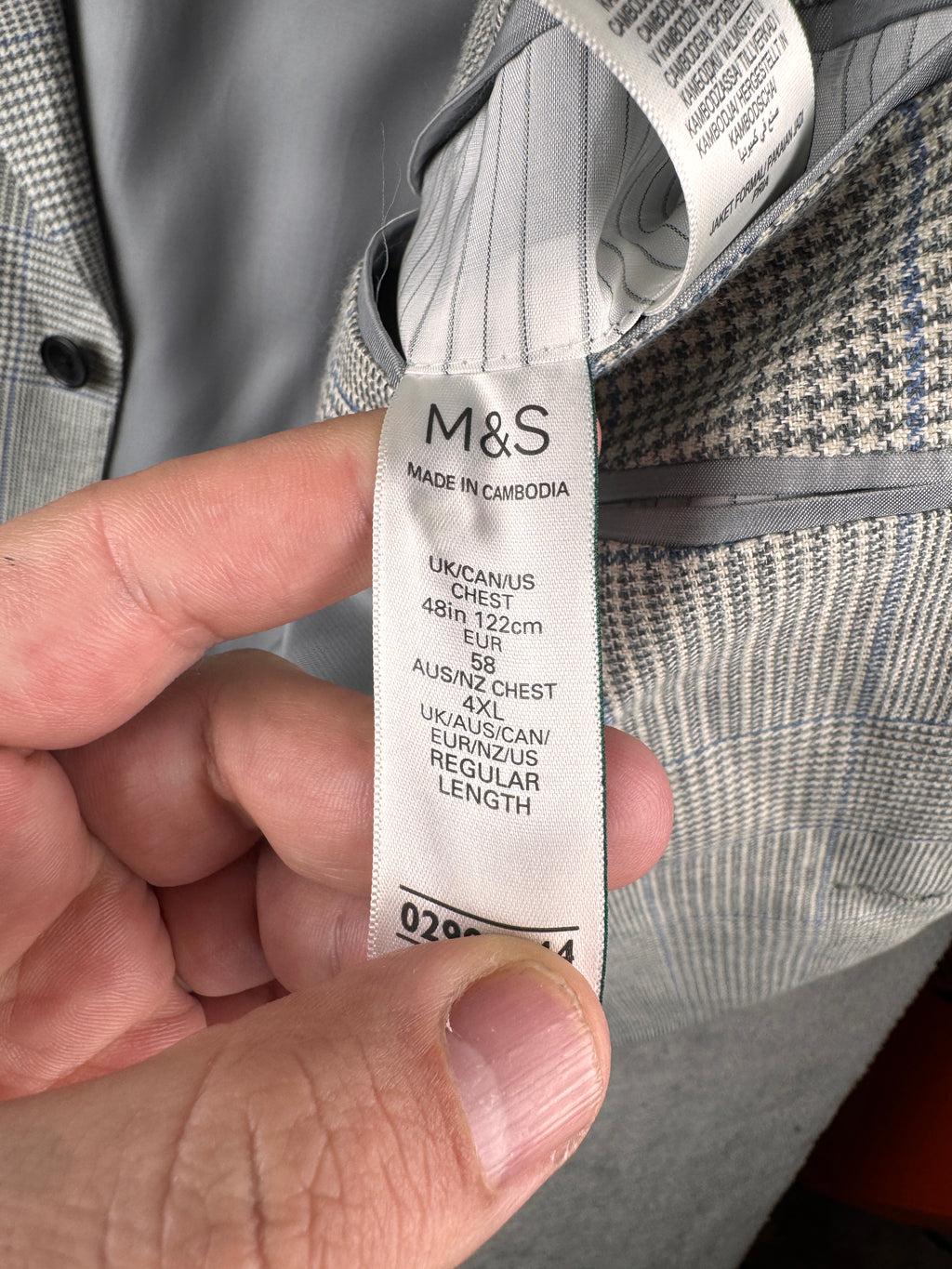 M&S Sartorial Mens Blazer 48R Grey Prince of Wales Check Tailored Suit Jacket