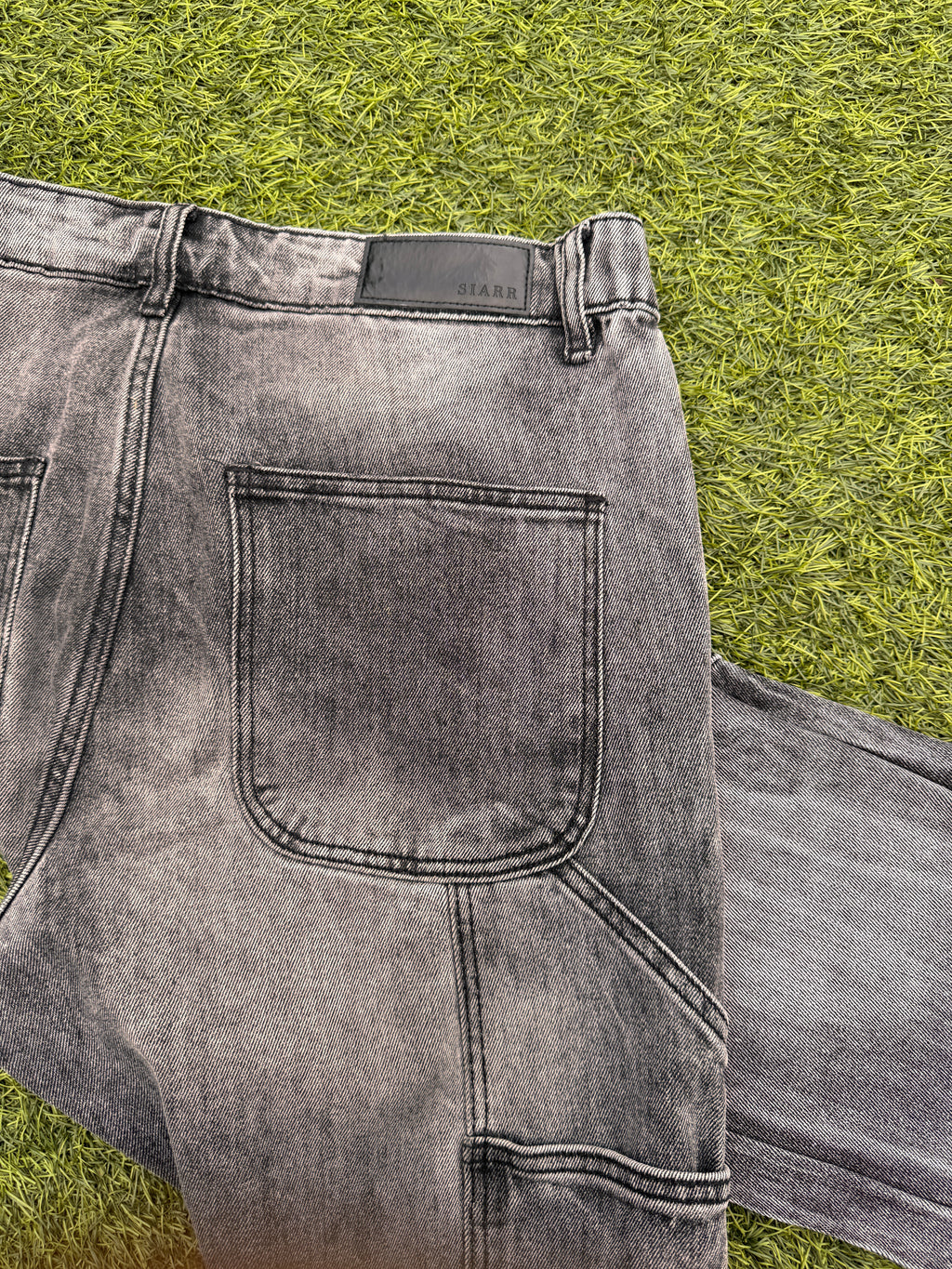 Siarr Carpenter Jeans Mens W34 L 32 Grey Washed Flared Distressed Patchwork