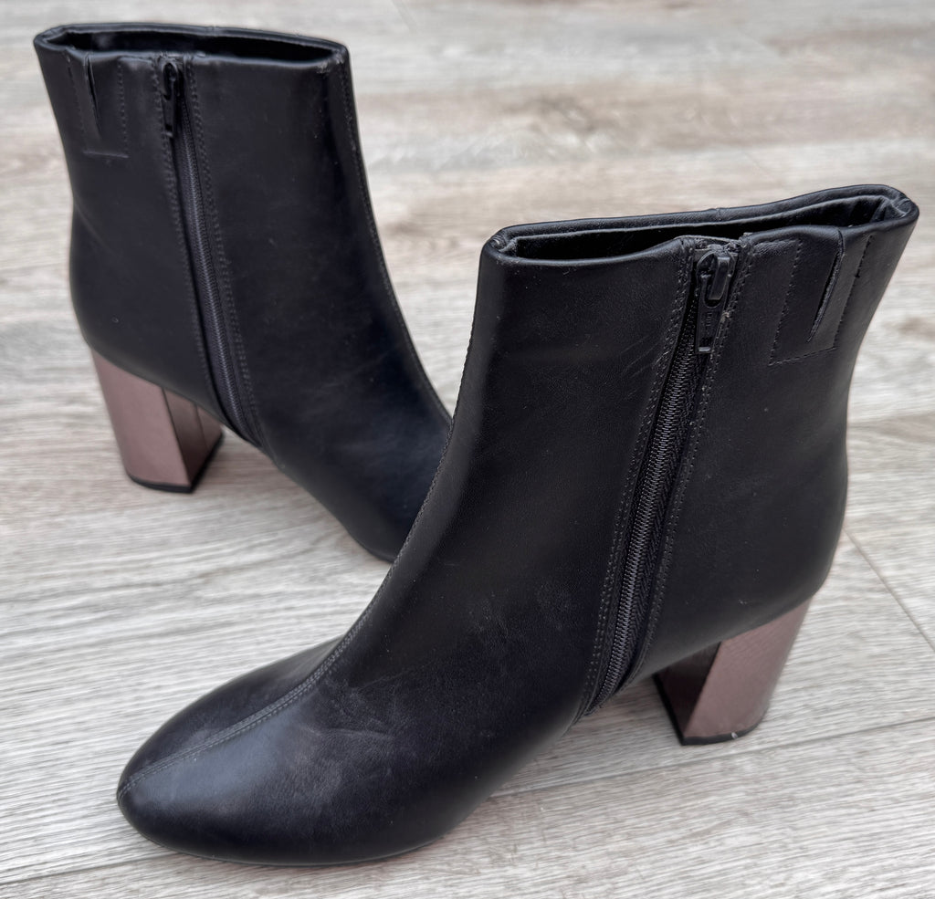 M&S Womens Ankle Boots UK 6.5 Black Metallic Block Heel Zip Insolia