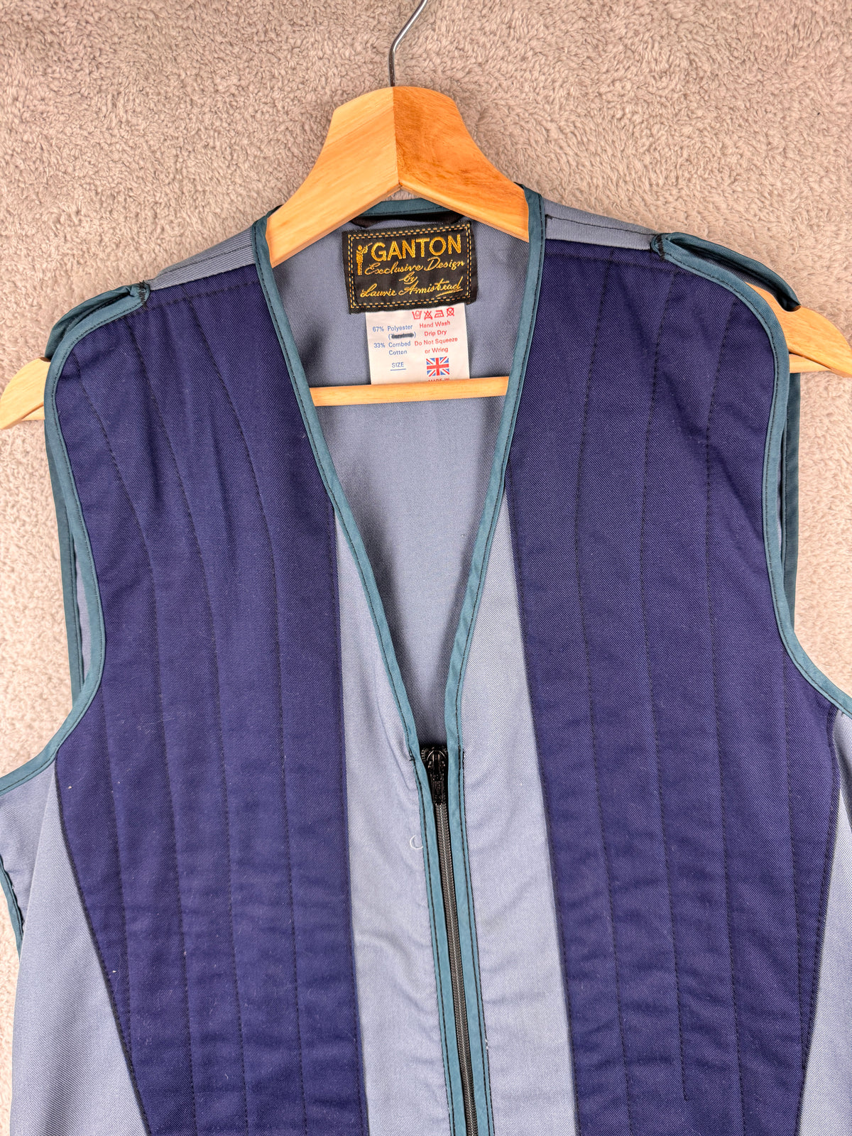 Ganton Men Skeet Shooting Vest Blue Grey Quilted Clay Pigeon Waistcoat Size M