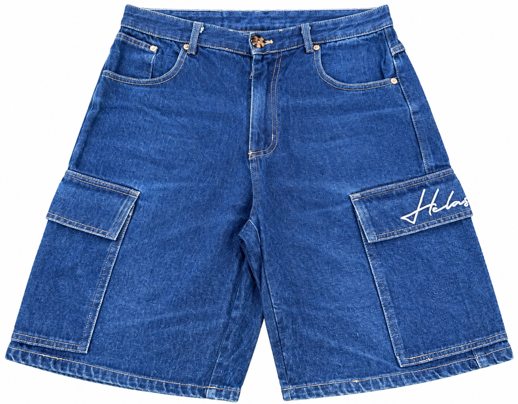 Helas Mens Denim Cargo Jorts Blue Baggy Skate Shorts Y2K Skateboarding W34