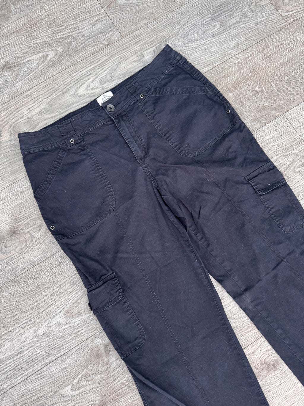 St John’s Bay Womens Black Cargo Trousers Size 12 Utility Combat Wide Leg W 34