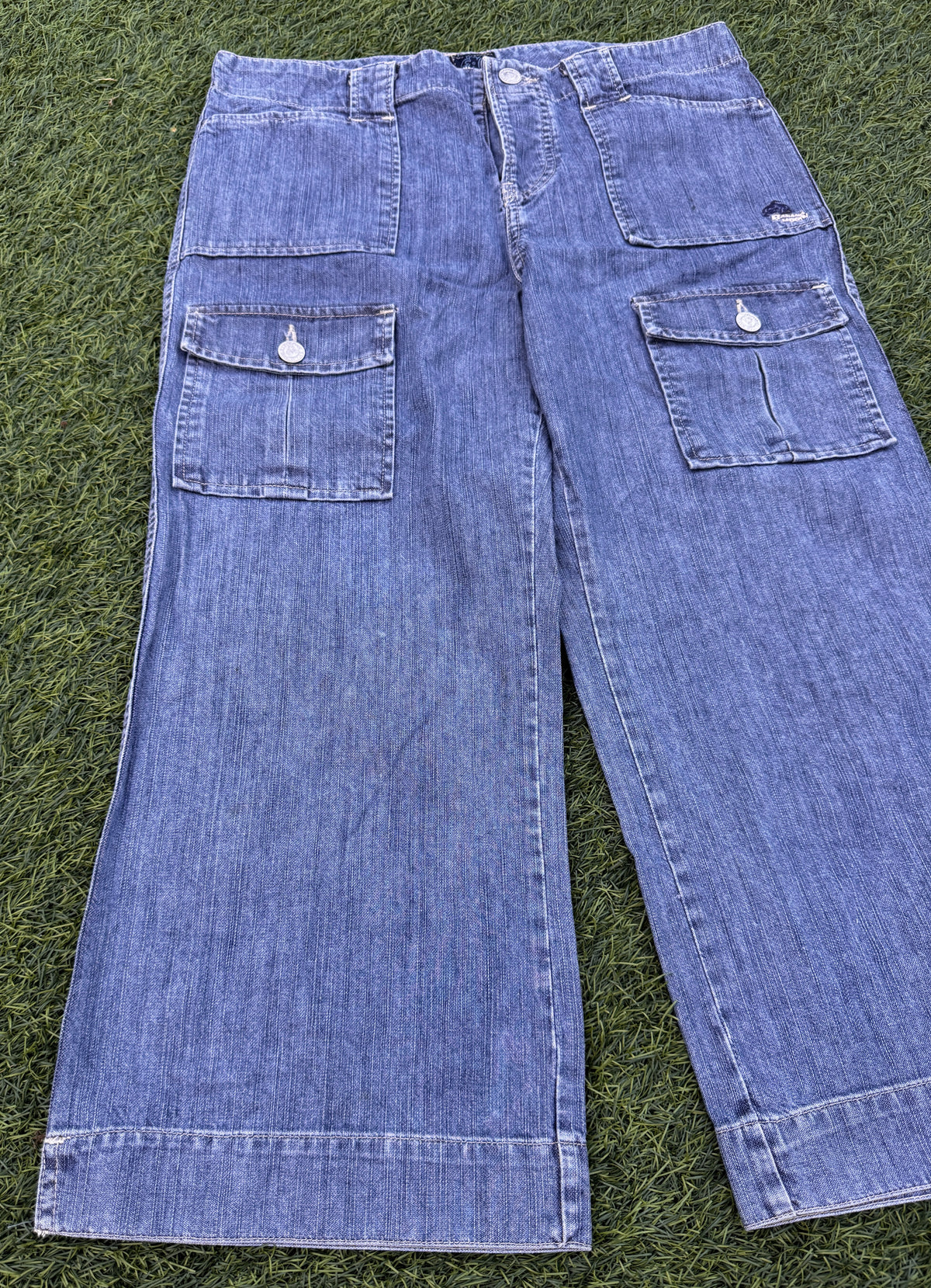 Banana Moon Womens Jeans Size 40 Blue Denim Cargo Wide Leg Y2K Cropped