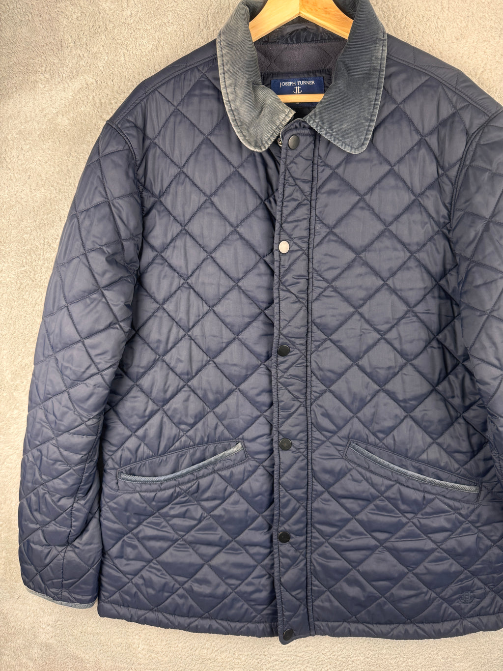 Joseph Turner Mens Medium Navy Blue Quilted Jacket Fleece Lined Country Coat