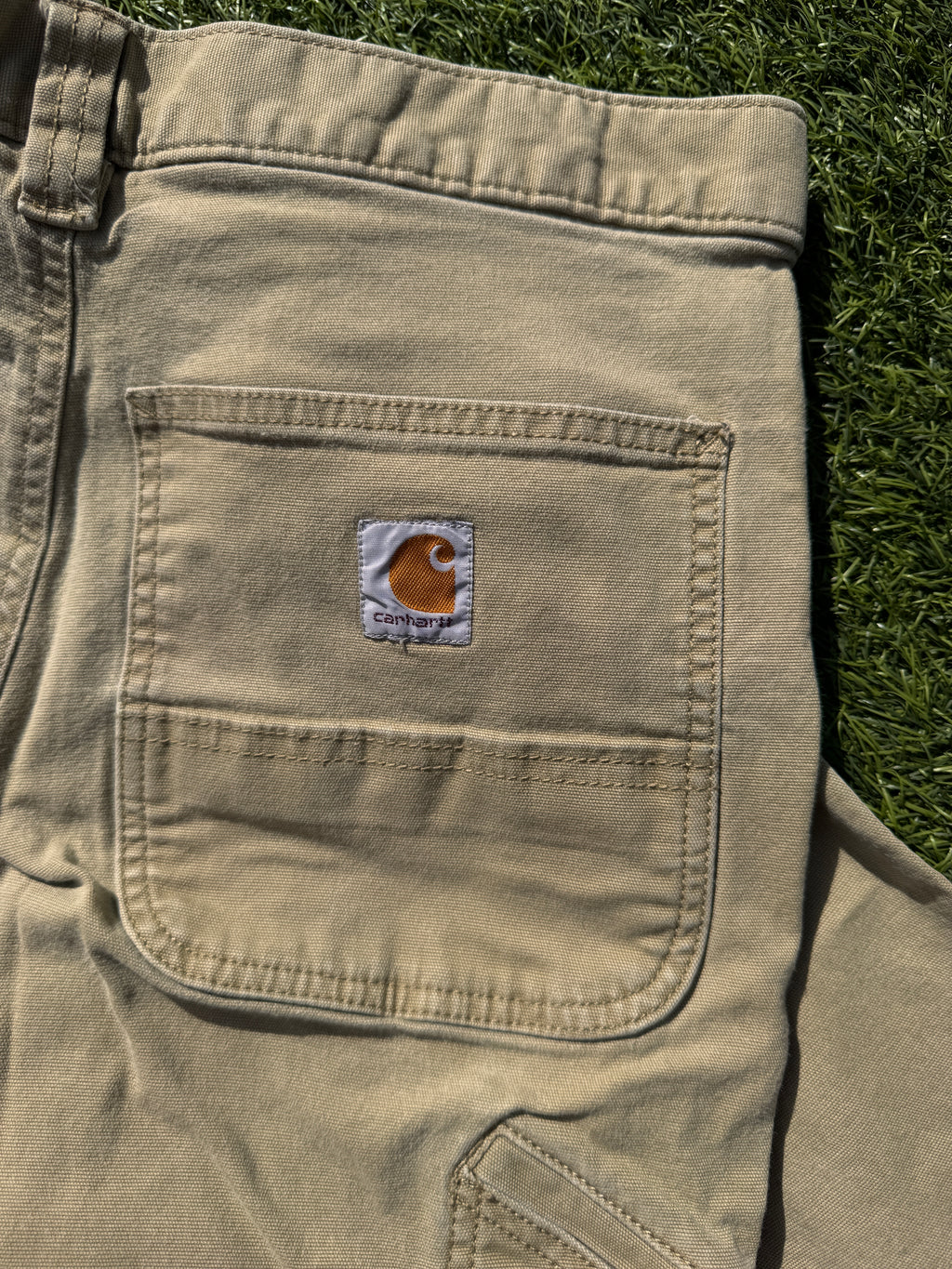 Carhartt Mens Carpenter Work Trousers Beige W31 L30 Relaxed Fit Distressed