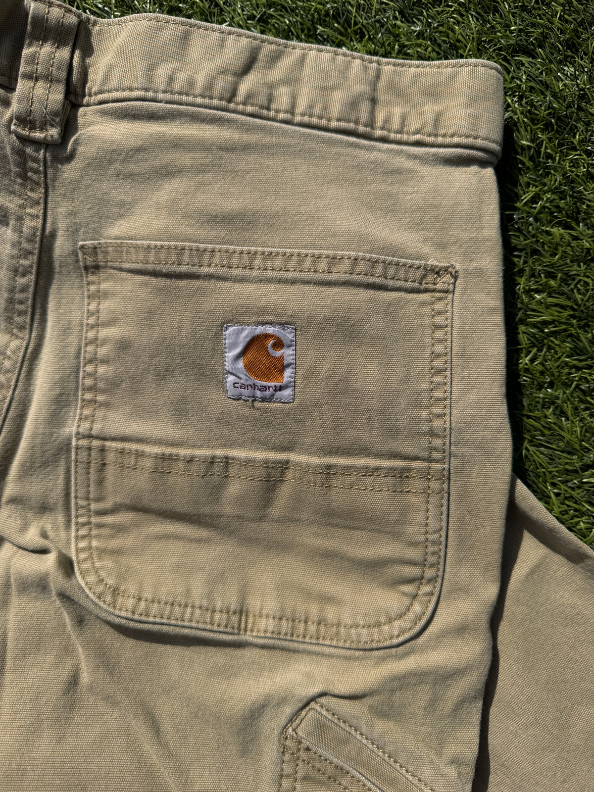 Carhartt Mens Carpenter Work Trousers Beige W31 L30 Relaxed Fit Distressed