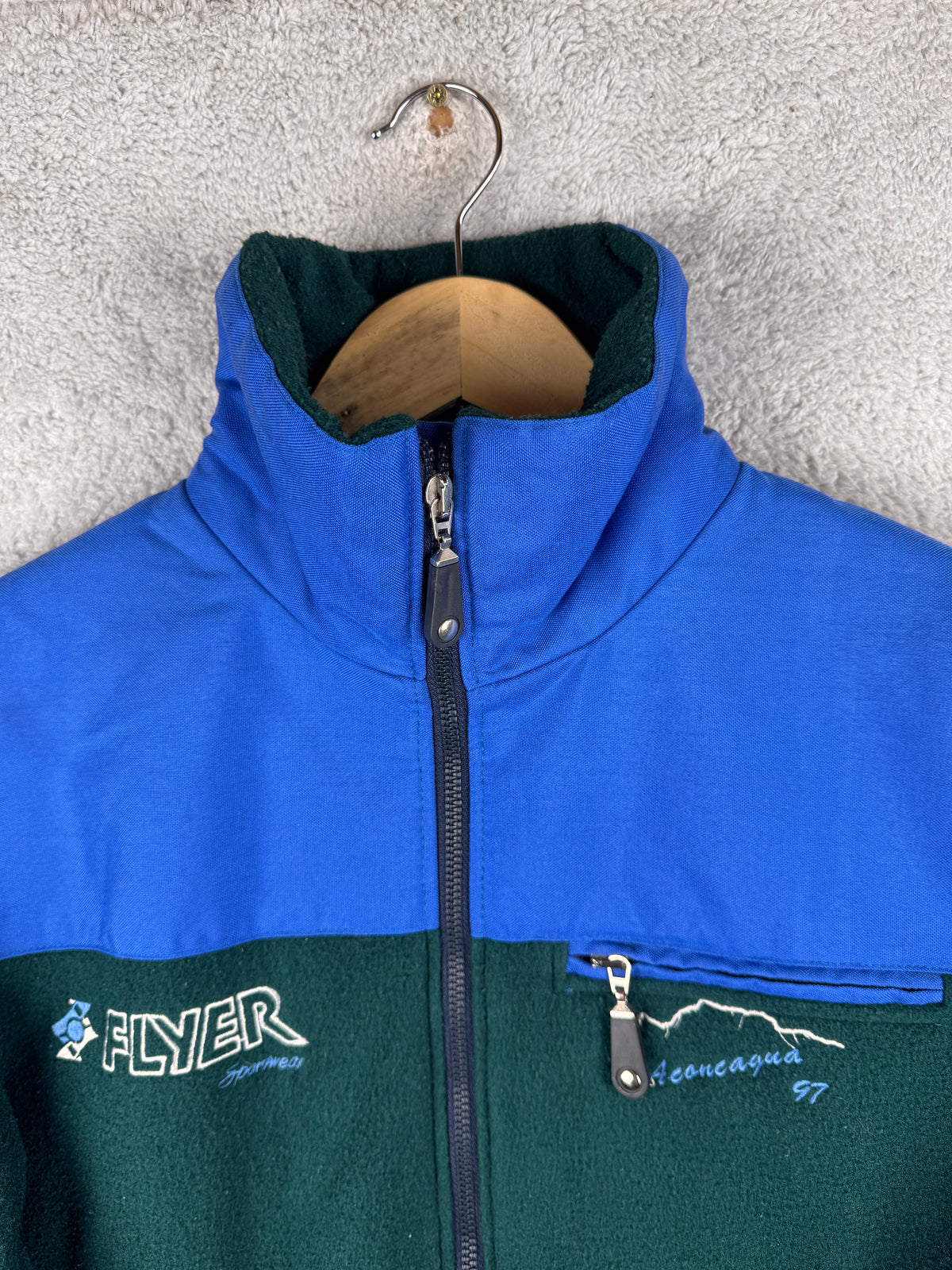 Vintage 90s Flyer Italy Mens Medium Fleece Jacket Green Blue Aconcagua 97 Retro