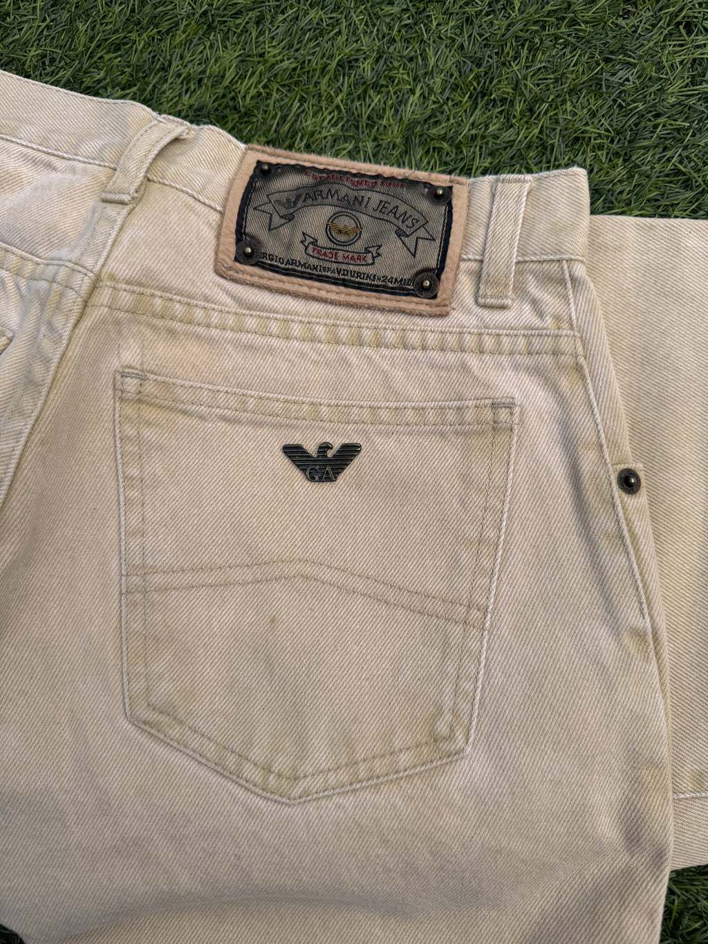 Armani Jeans Mens Beige Cream Denim Jeans Straight Leg W28 L28