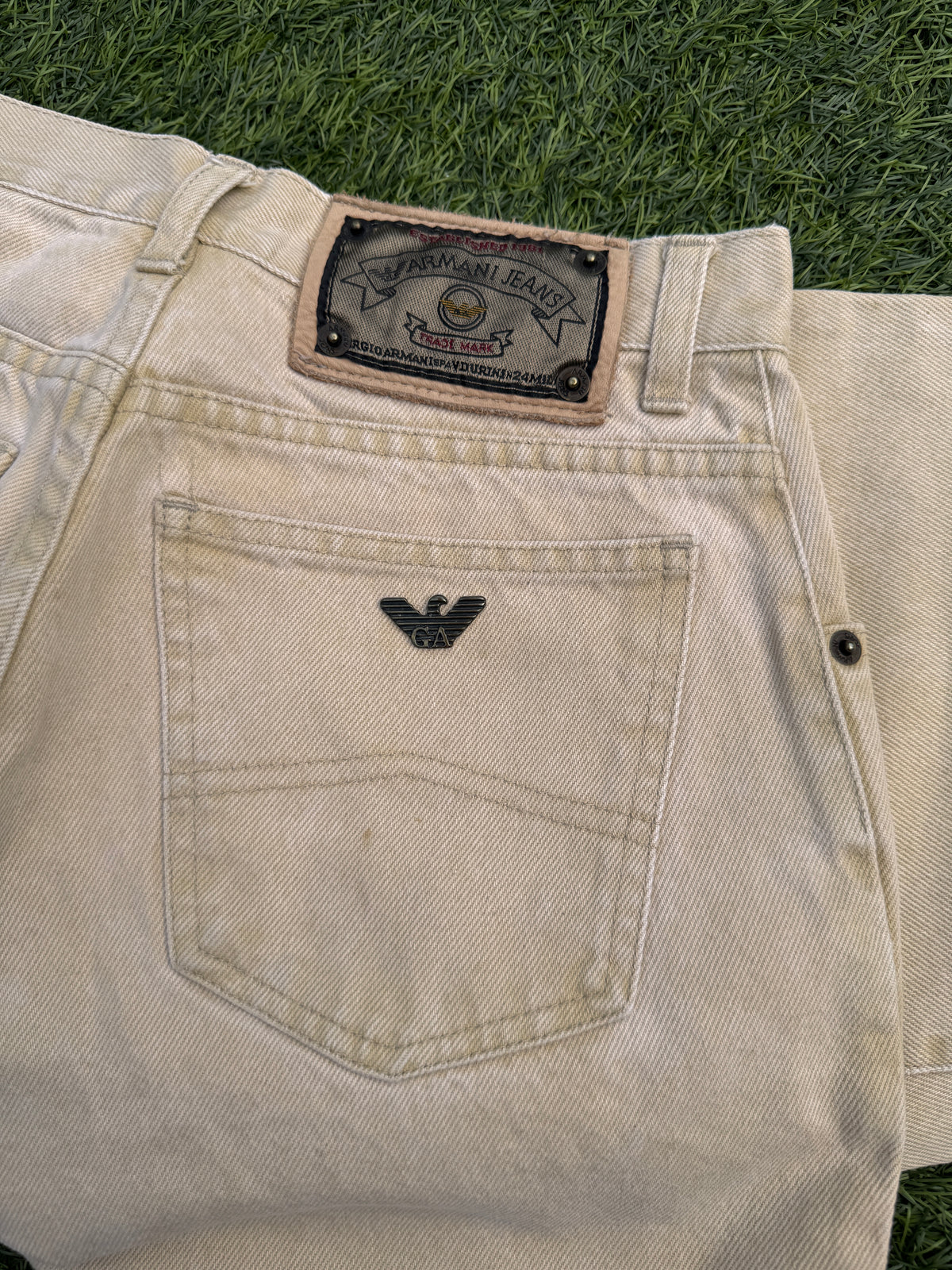 Armani Jeans Mens Beige Cream Denim Jeans Straight Leg W28 L28
