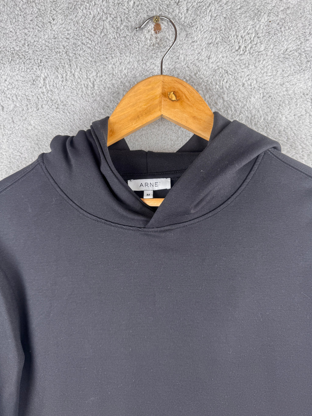 ARNE Mens Grey Essential Pullover Hoodie Sweatshirt Minimalist Size Medium