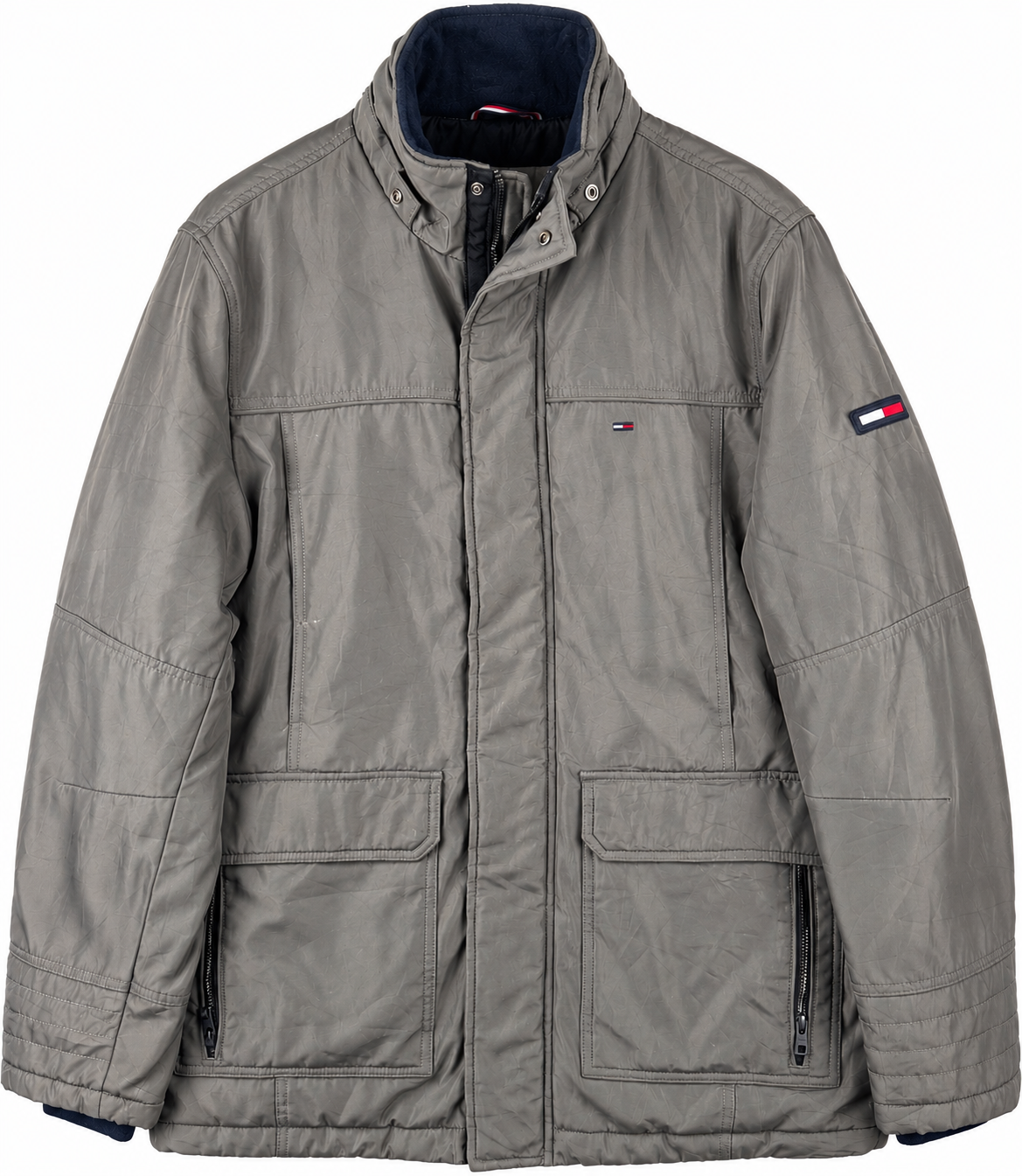 Tommy Hilfiger Denim Mens Large Grey Padded Jacket Winter Coat Flag Logo