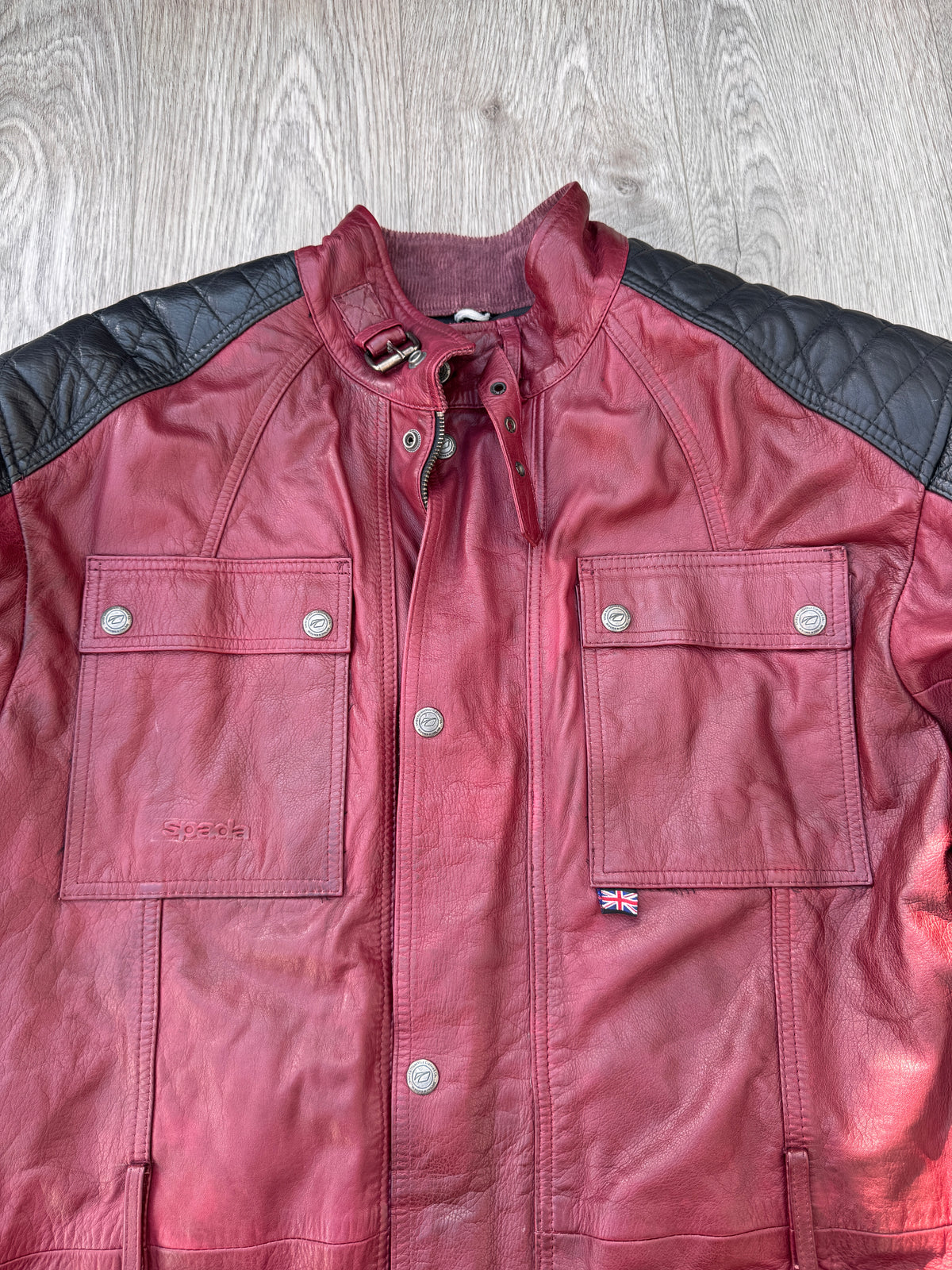 Spada Mens Leather Motorcycle Jacket Red Black Biker Cafe Racer Touring Size 2XL