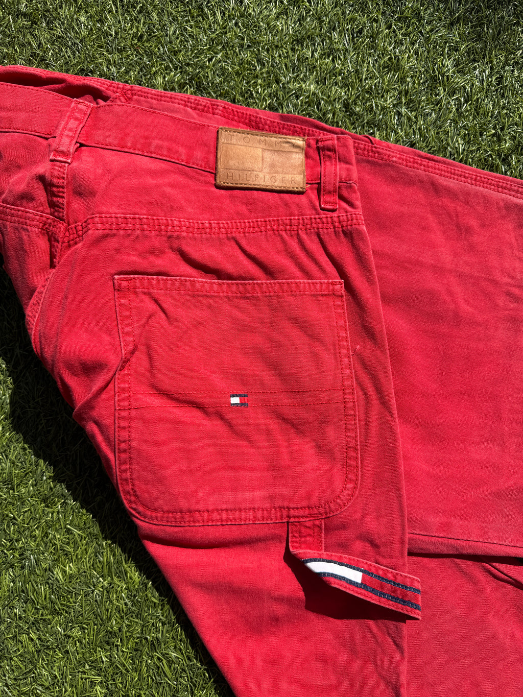 Tommy Hilfiger Womens Red Carpenter Jeans Wide Leg Utility W 32 L 25
