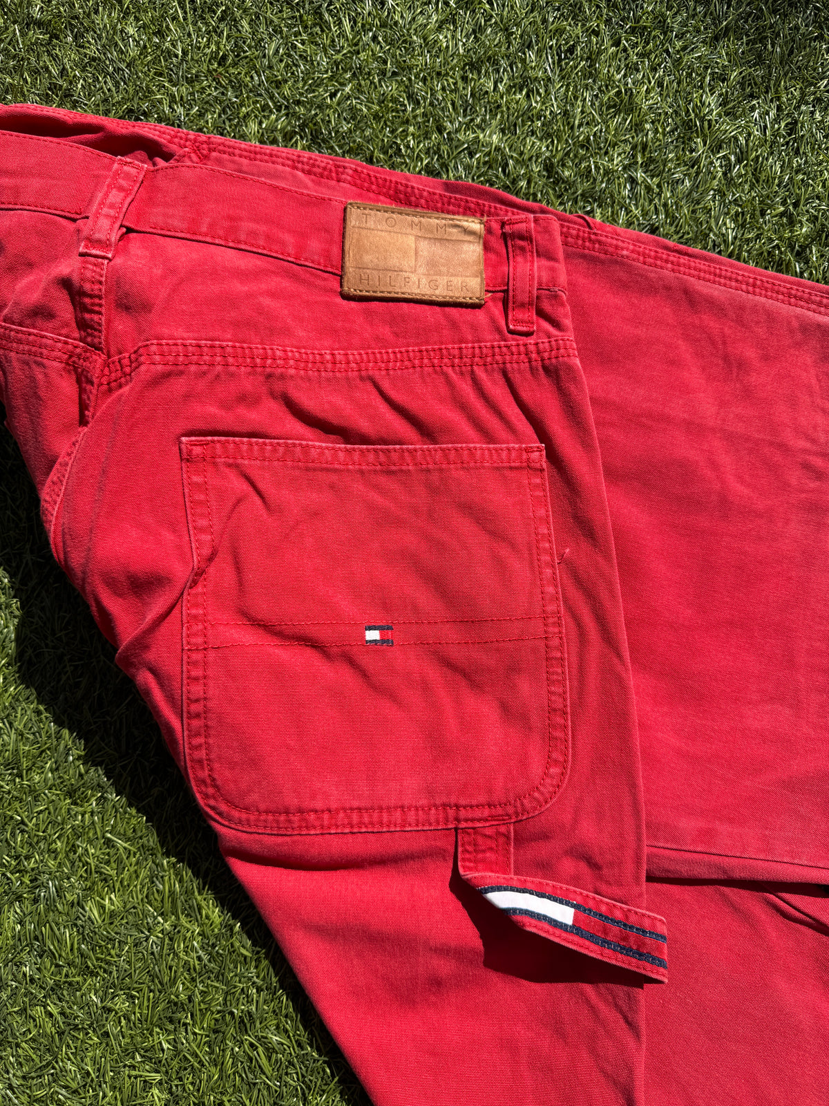 Tommy Hilfiger Womens Red Carpenter Jeans Wide Leg Utility W 32 L 25
