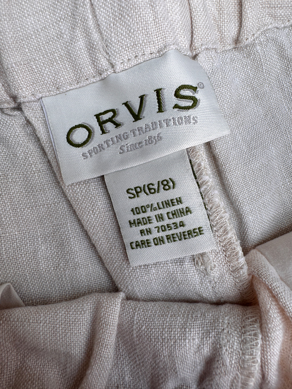 Orvis Womens Linen Trousers Size Small 6/8 L 27 Beige Cream Drawstring Wide Leg