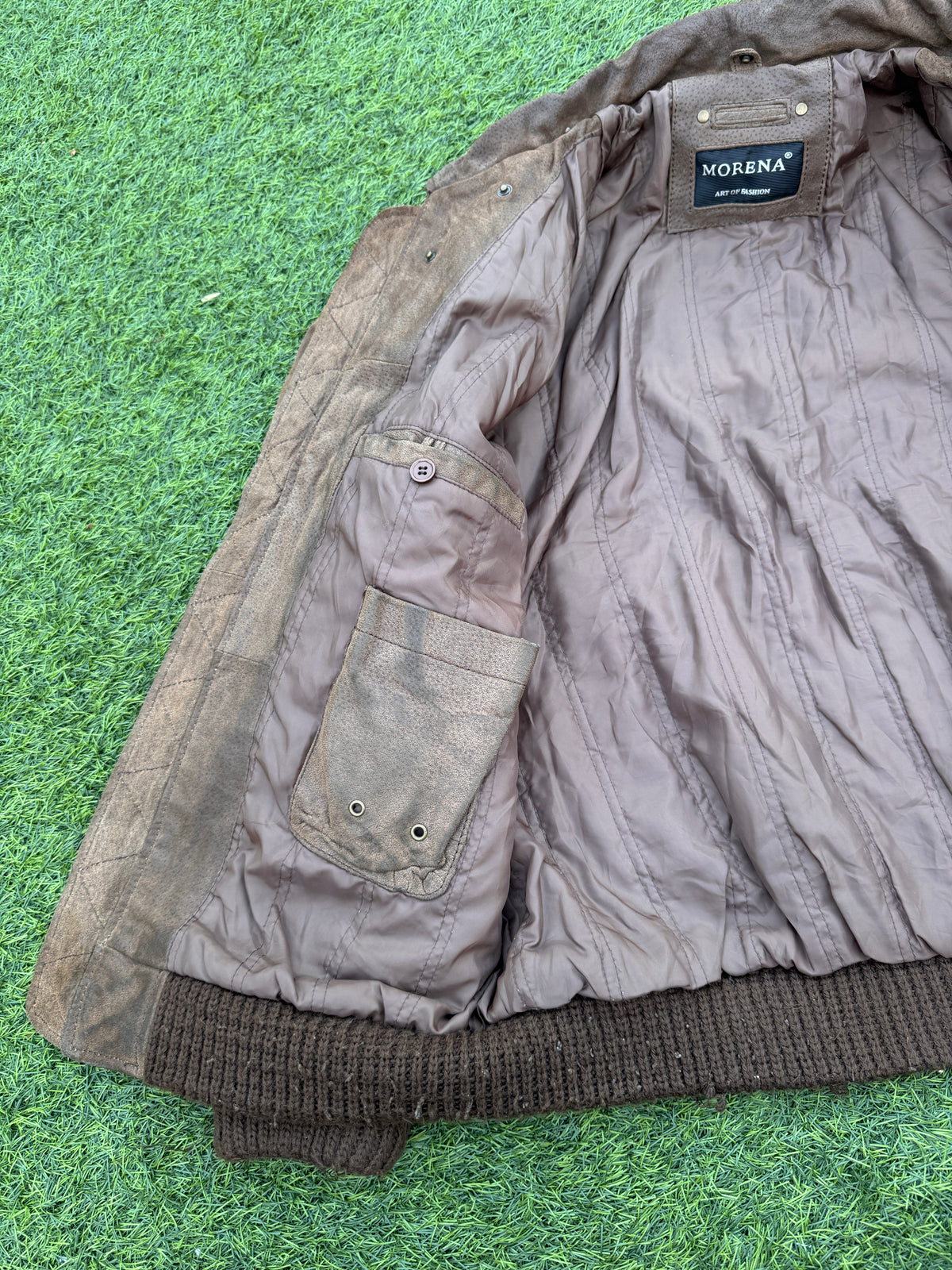 Morena Mens Brown Leather Bomber Jacket 42R XL Distressed Aviator Biker