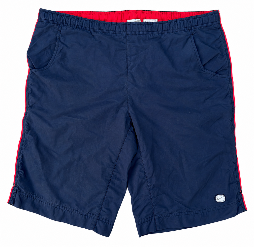 Vintage Nike Swim Shorts Mens XL Navy Red Spellout Logo 90s Y2K