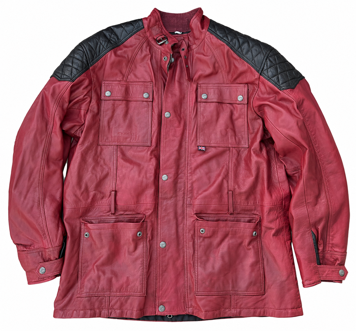 Spada Mens Leather Motorcycle Jacket Red Black Biker Cafe Racer Touring Size 2XL