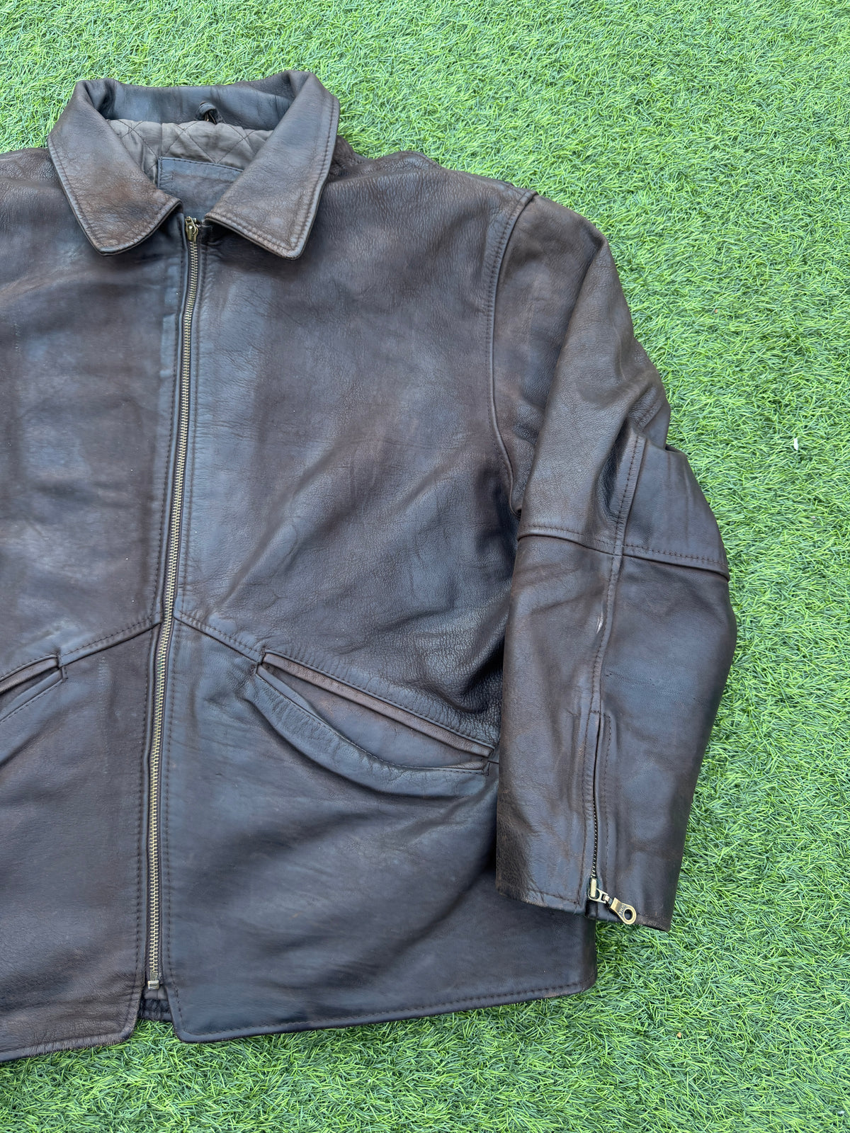 Vintage Mens Brown Genuine Lamb Leather Biker Jacket YKK Zip 80s 90s Size Large