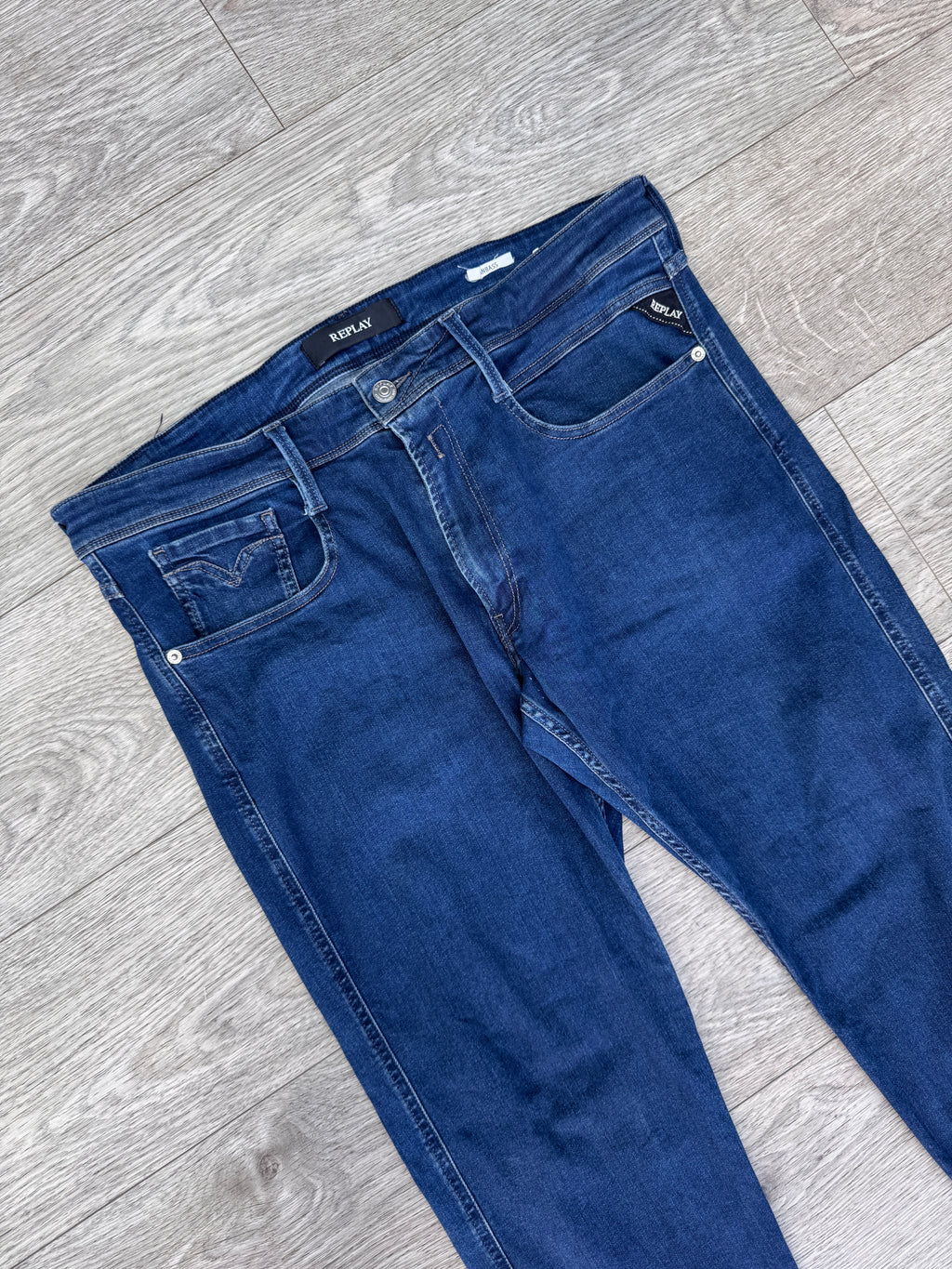 Replay Anbass Mens Slim Fit Stretch Jeans W36 L30 Blue Denim