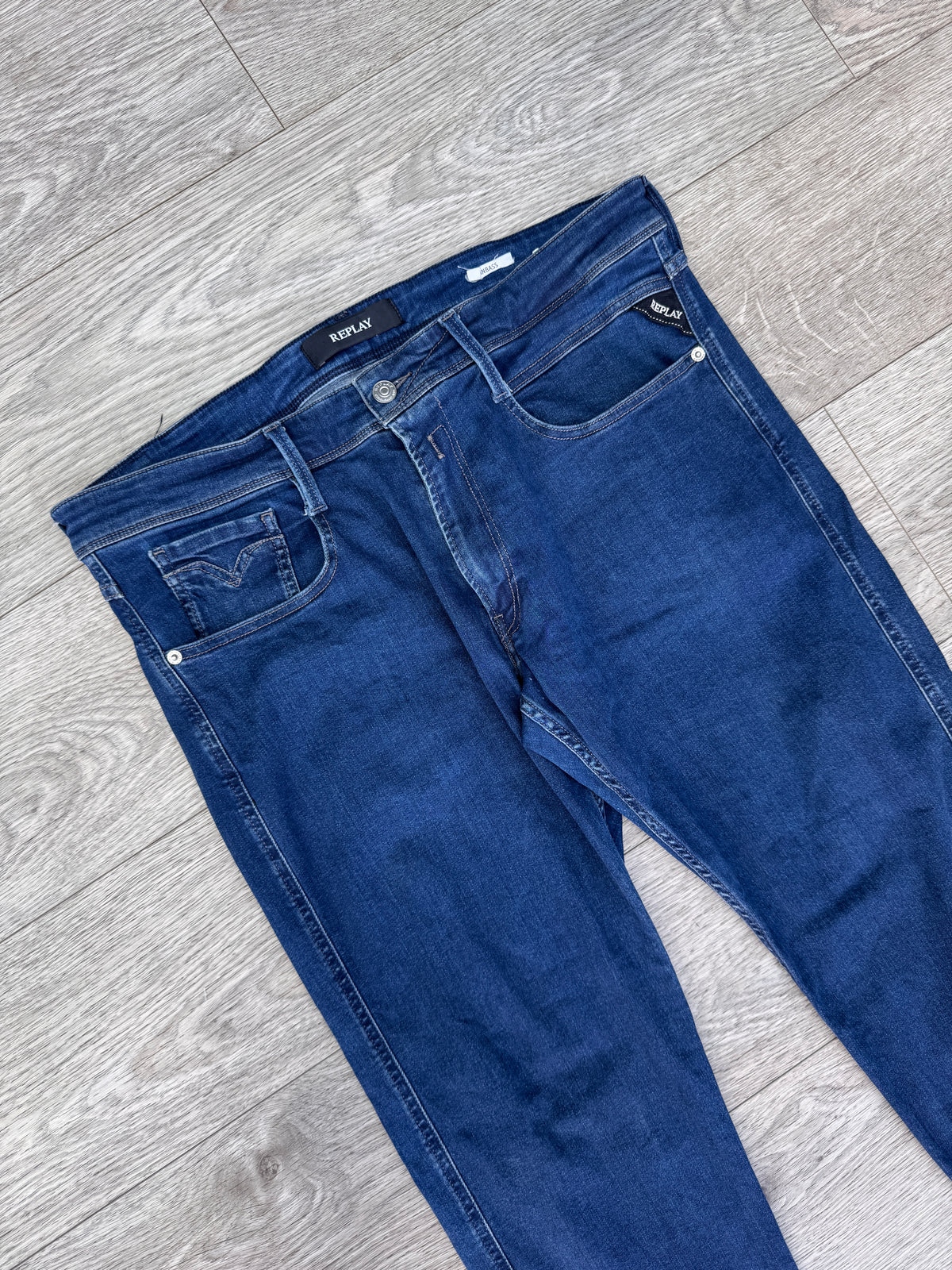 Replay Anbass Mens Slim Fit Stretch Jeans W36 L30 Blue Denim