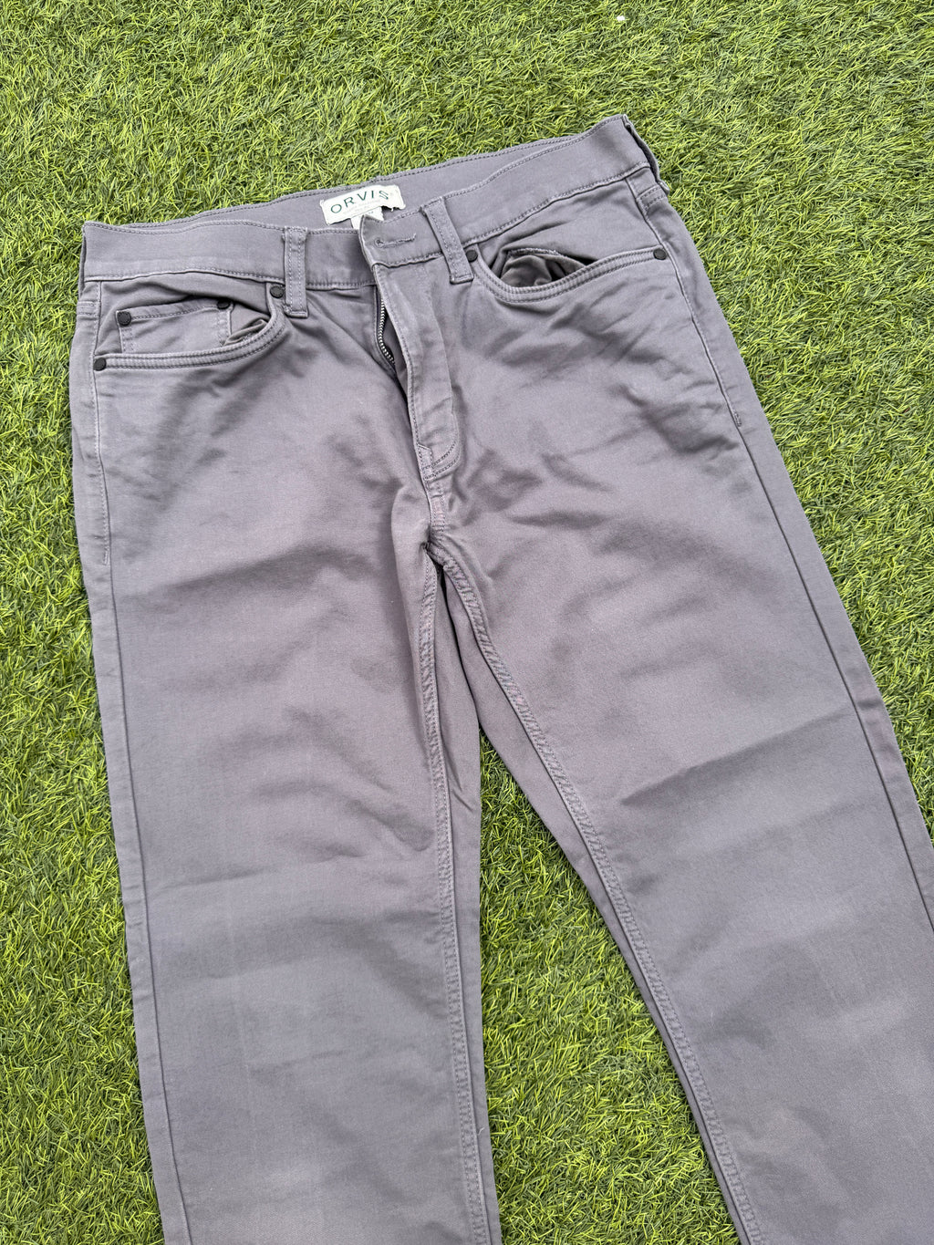 Orvis Mens Trousers W32 L34 Grey Straight Leg Cotton