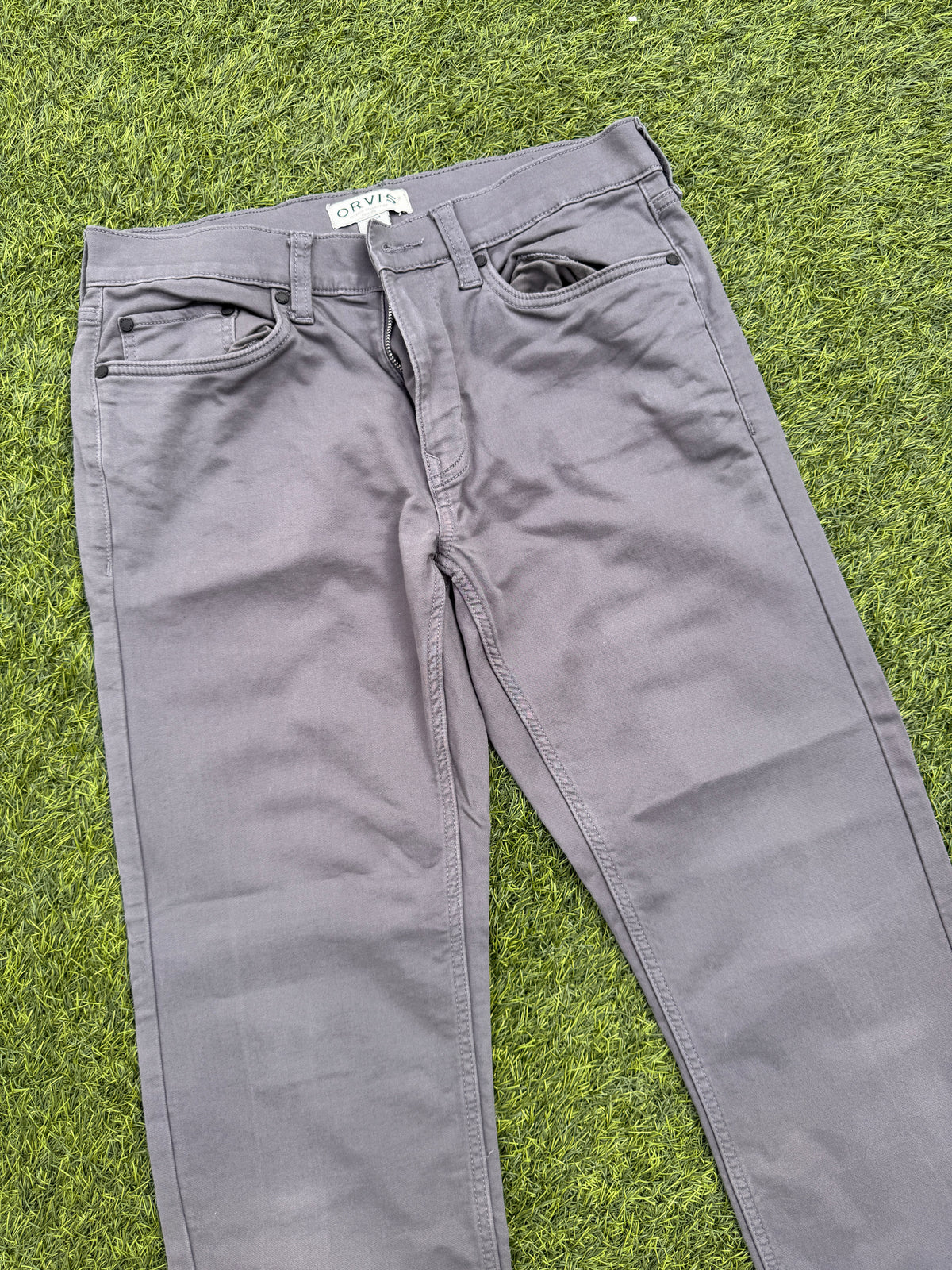 Orvis Mens Trousers W32 L34 Grey Straight Leg Cotton
