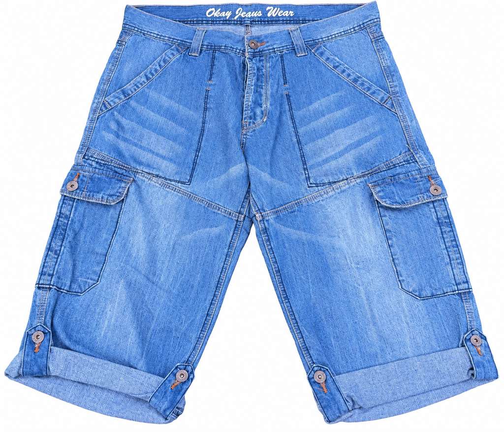 Okay Jeans Wear Mens Denim Cargo Shorts W40 Blue Long Baggy Utility