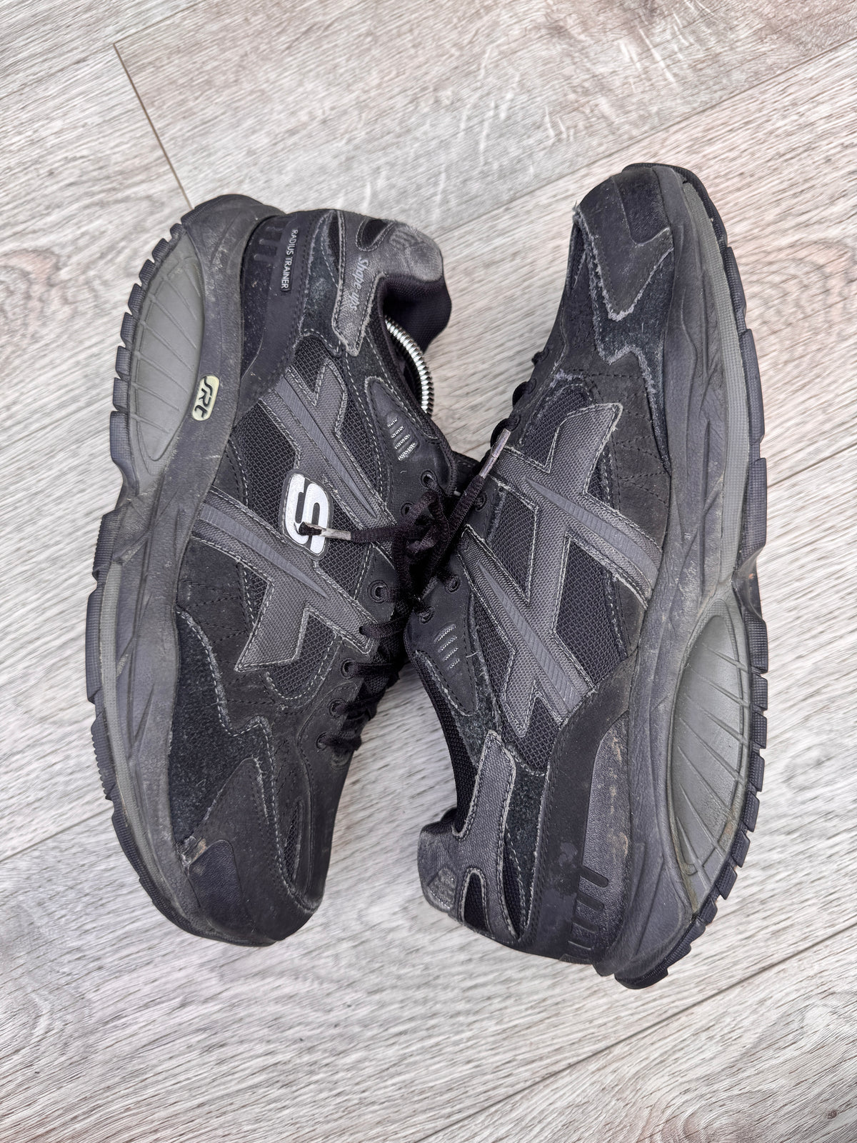 Skechers Shape Ups Radius Mens Black Leather Walking Trainers Fitness UK 10