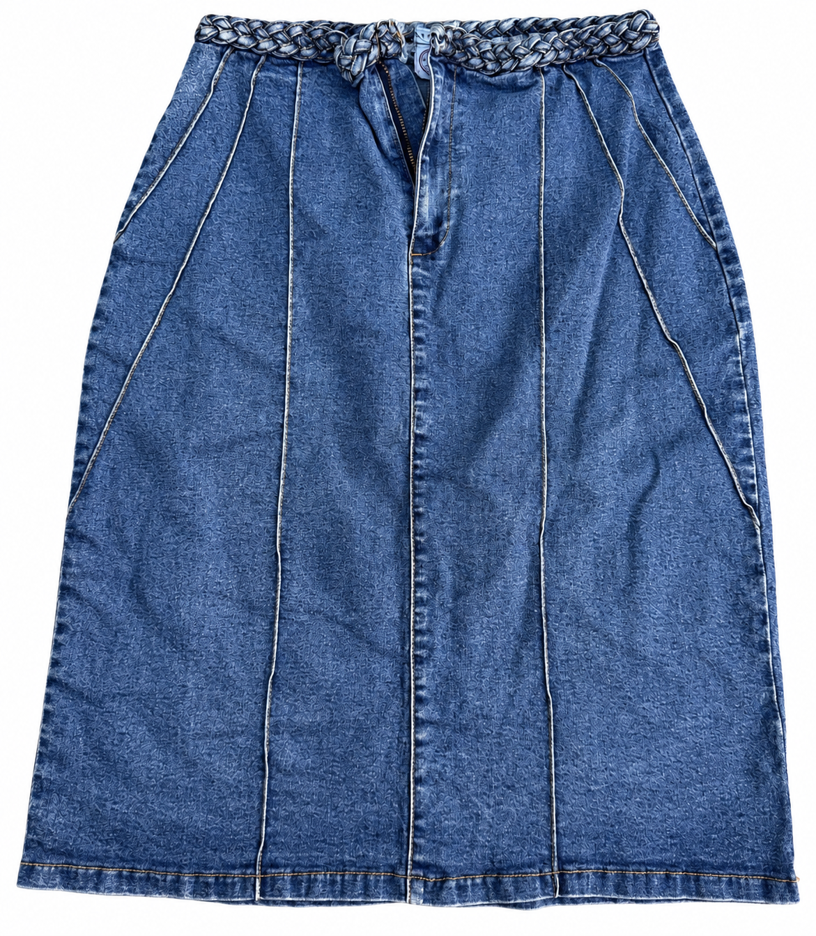 Carolina Blues Womens Denim Midi Skirt Size 10 Blue A Line Belted