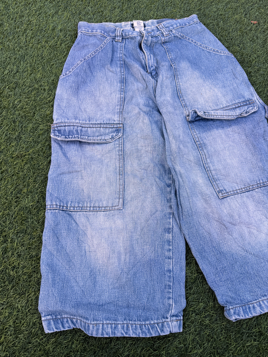 Active Wear Mens Denim Cargo Shorts W28 Blue Baggy Long Y2K Skater Utility