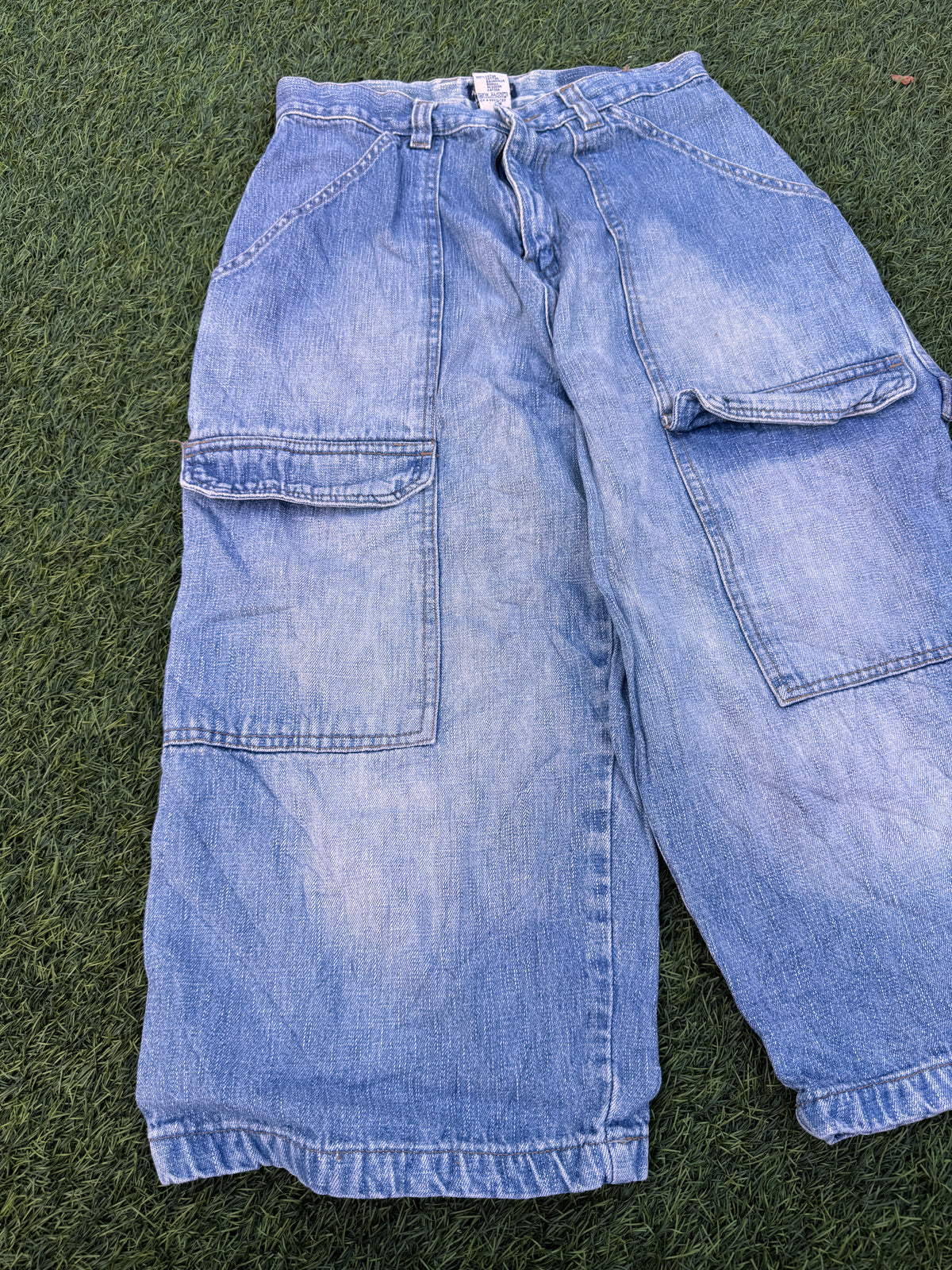 Active Wear Mens Denim Cargo Shorts W28 Blue Baggy Long Y2K Skater Utility