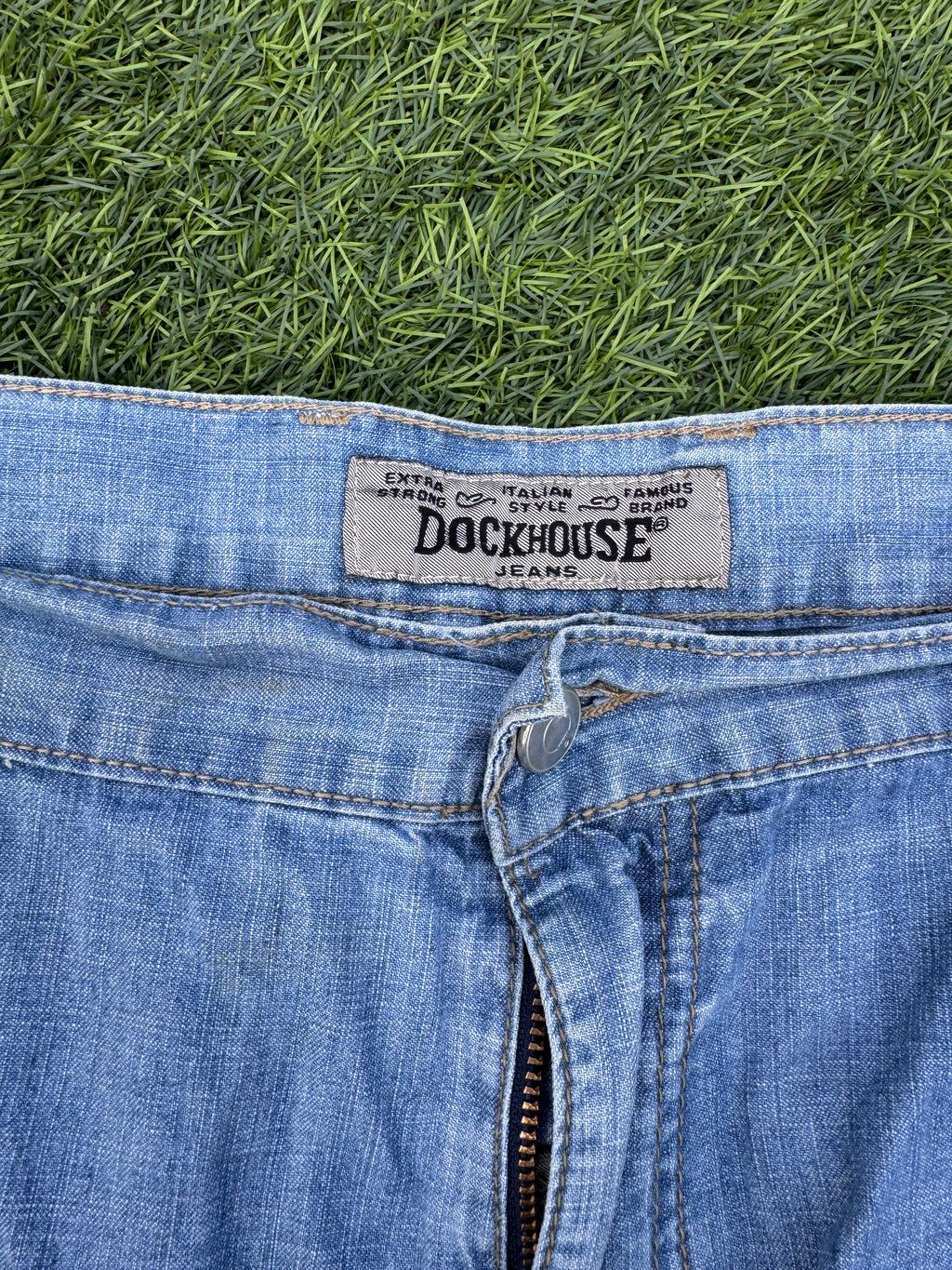 Dockhouse Mens W38 Baggy Denim Jorts Y2K Skater Cargo Long Shorts Light Blue