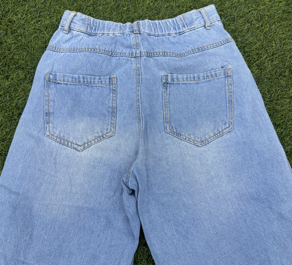 Womens Light Blue Wide Leg Jeans High Waist Baggy Raw Hem Y2K Denim W28