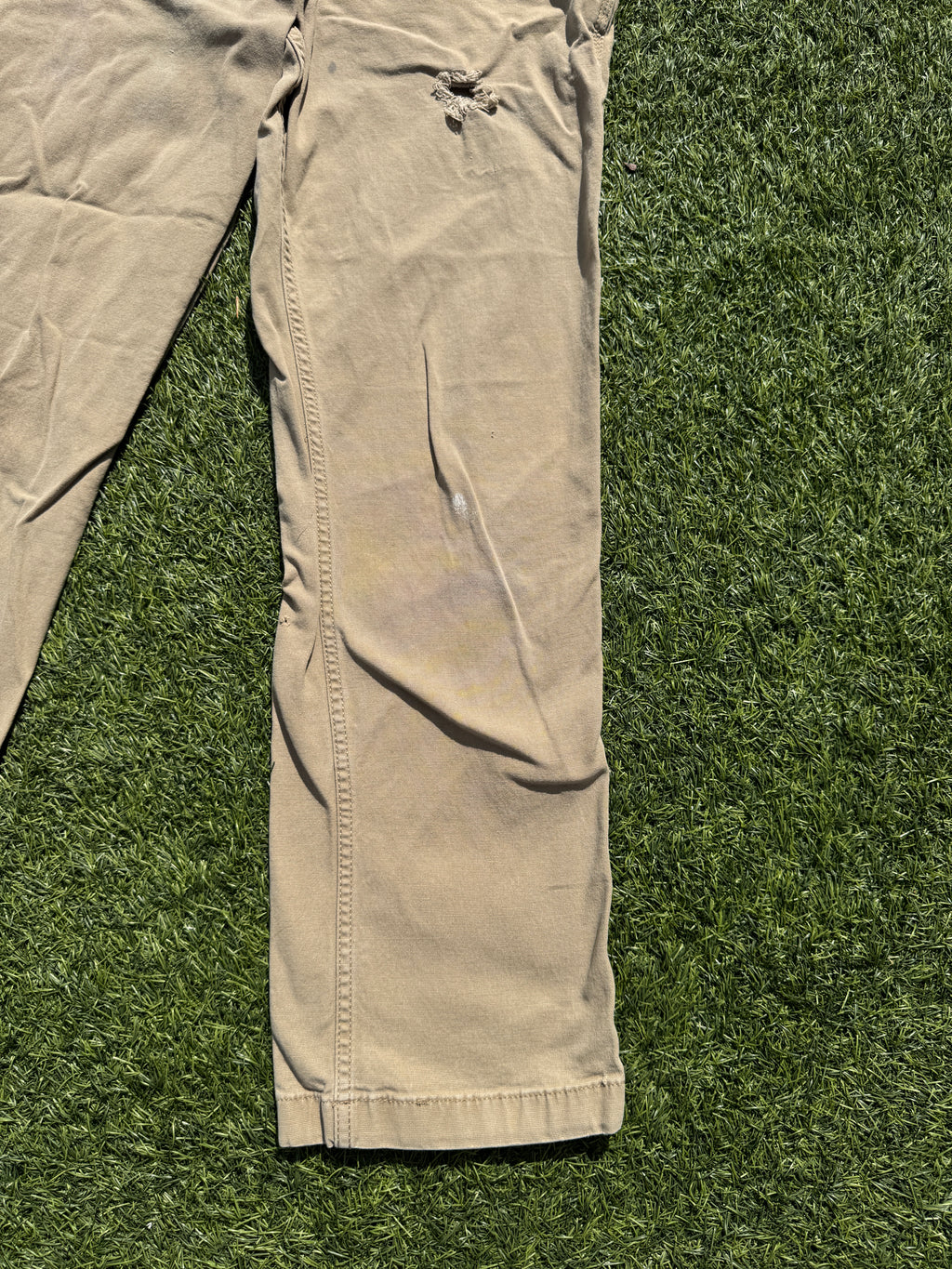 Carhartt Mens Carpenter Work Trousers Beige W31 L30 Relaxed Fit Distressed