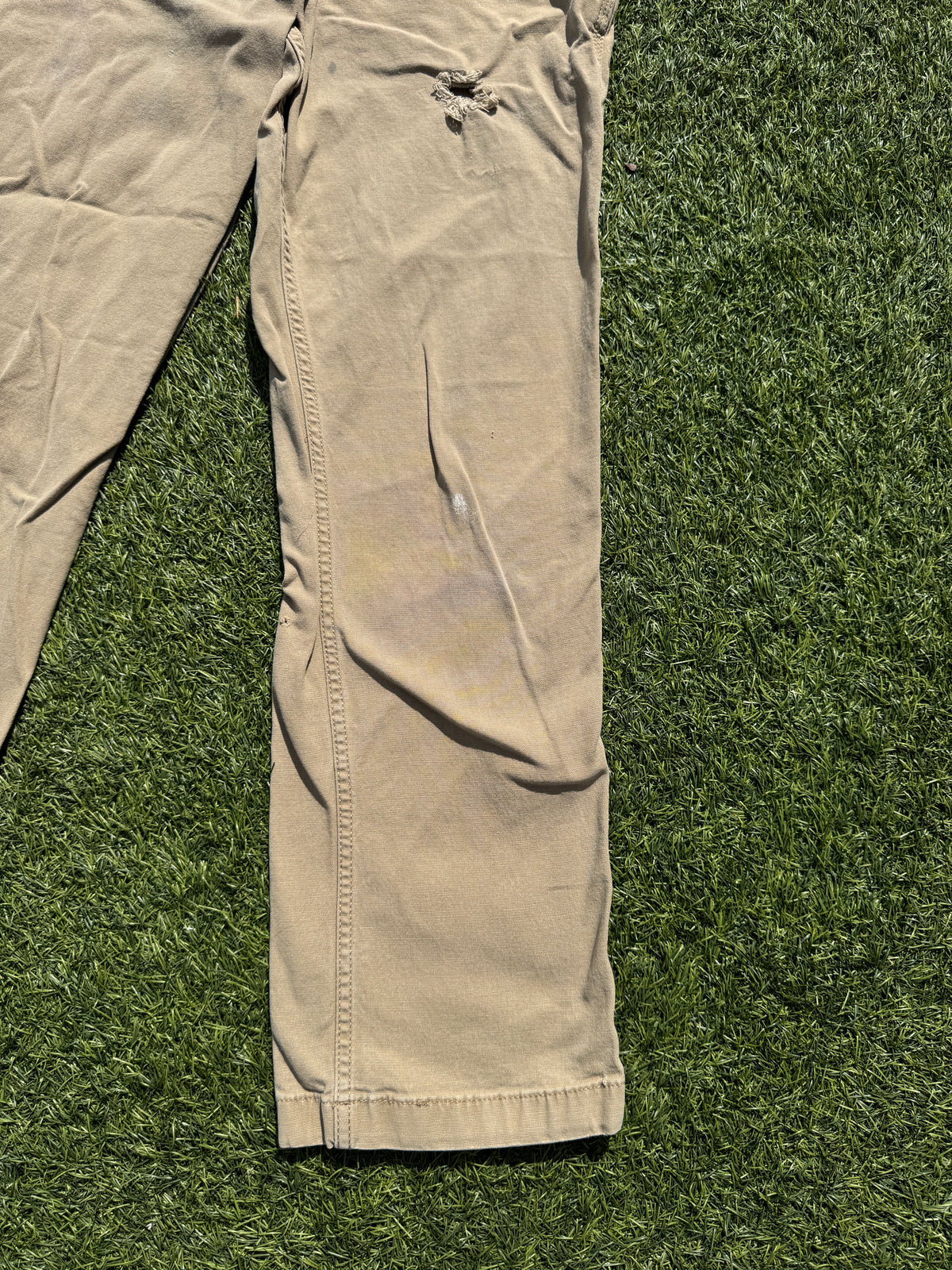 Carhartt Mens Carpenter Work Trousers Beige W31 L30 Relaxed Fit Distressed
