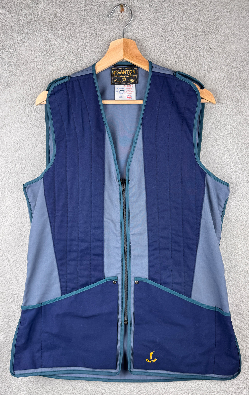 Ganton Men Skeet Shooting Vest Blue Grey Quilted Clay Pigeon Waistcoat Size M