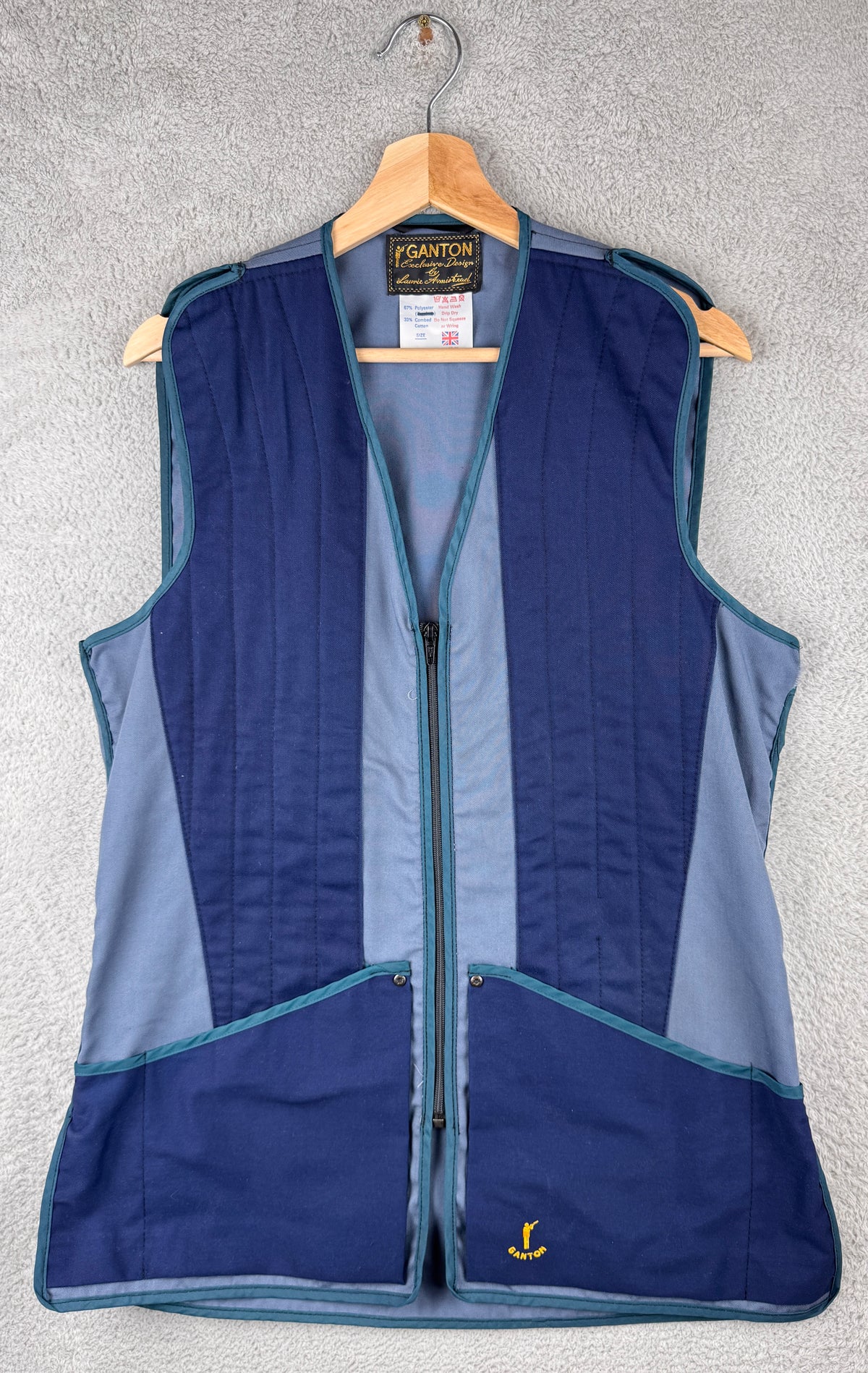 Ganton Men Skeet Shooting Vest Blue Grey Quilted Clay Pigeon Waistcoat Size M