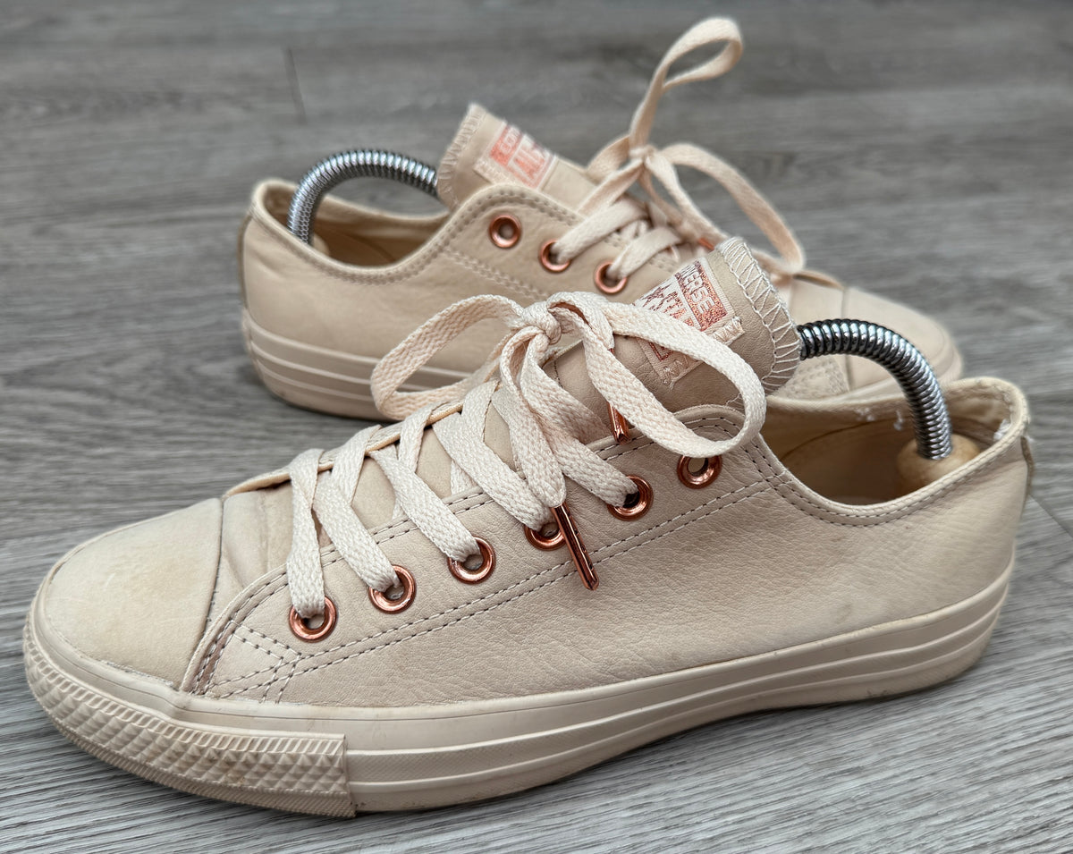 Converse All Star Womens UK 6 Cream Leather Rose Gold Low Top Trainers