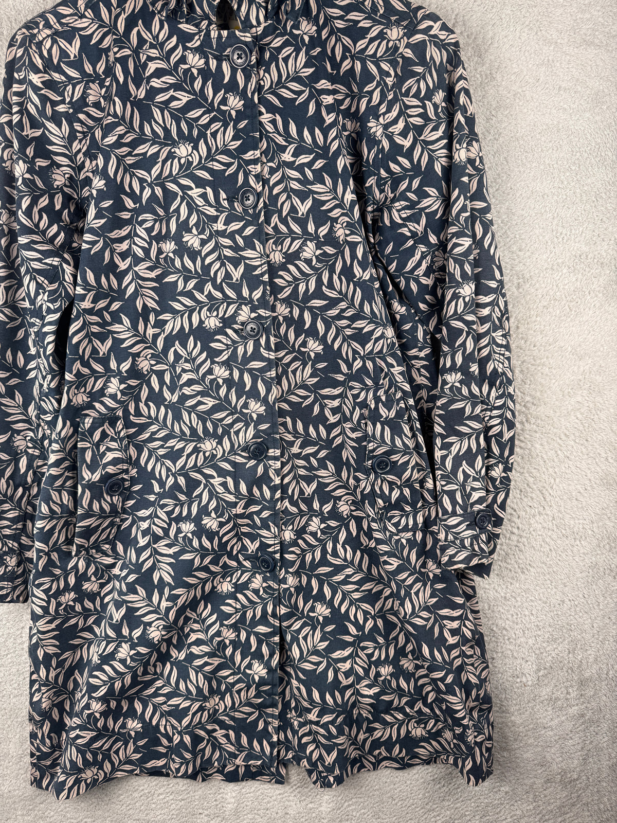 Seasalt Cornwall Seaside Mac Womens UK 12 Navy Floral Rain Coat Organic Cotton
